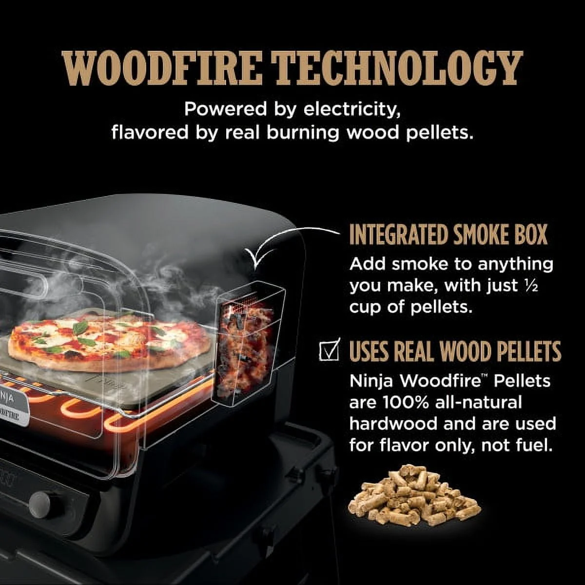 Ninja Woodfire�?8-in-1 Outdoor Oven, 700°F High-Heat Roaster, Artisan Pizza Oven, Foolproof BBQ Smoker with Ninja Woodfire�?Technology, Electric, OO101