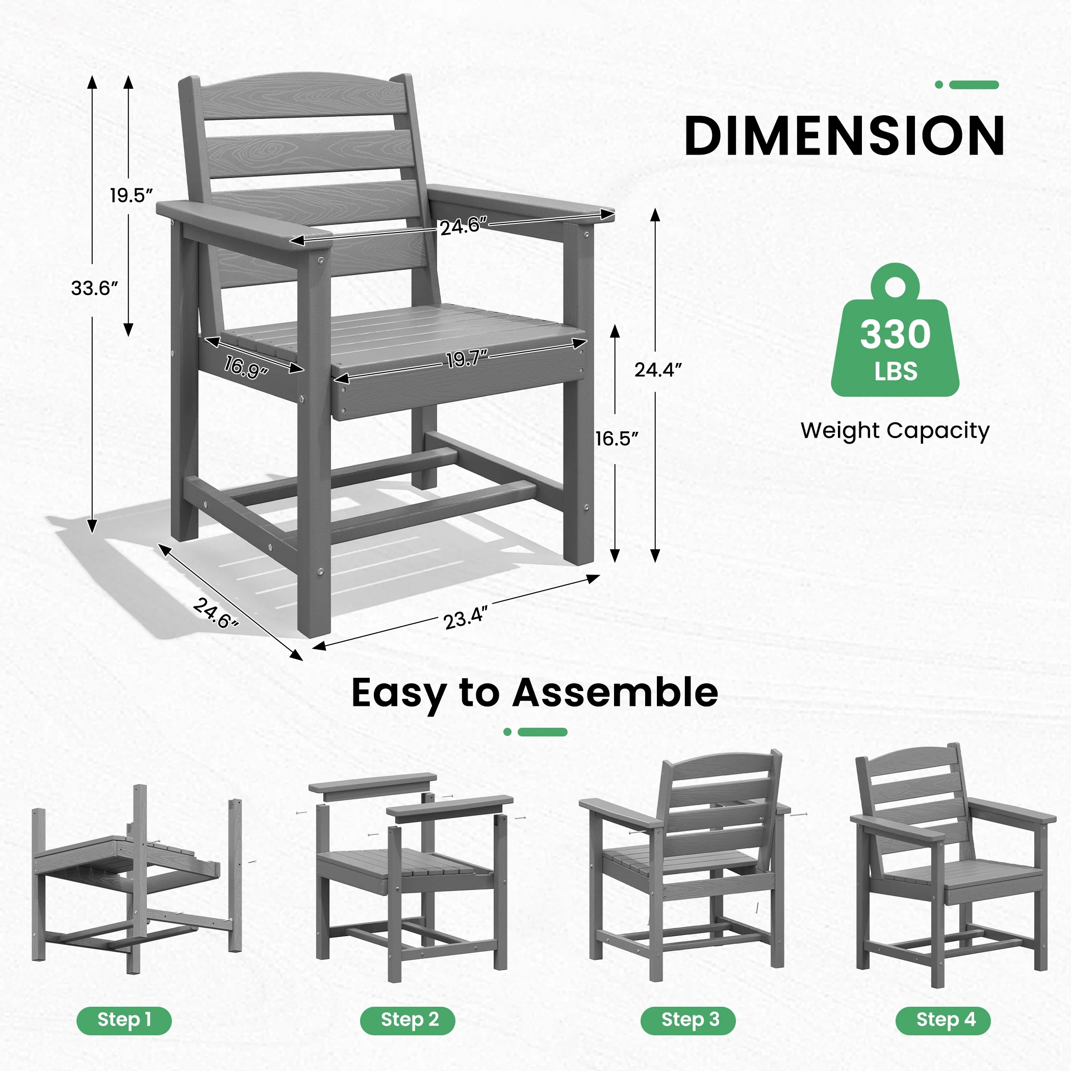 SERWALL Outdoor HDPE Dining Table Set, 7-Piece Outdoor Dining Table Sets with Umbrella Hole, Grey