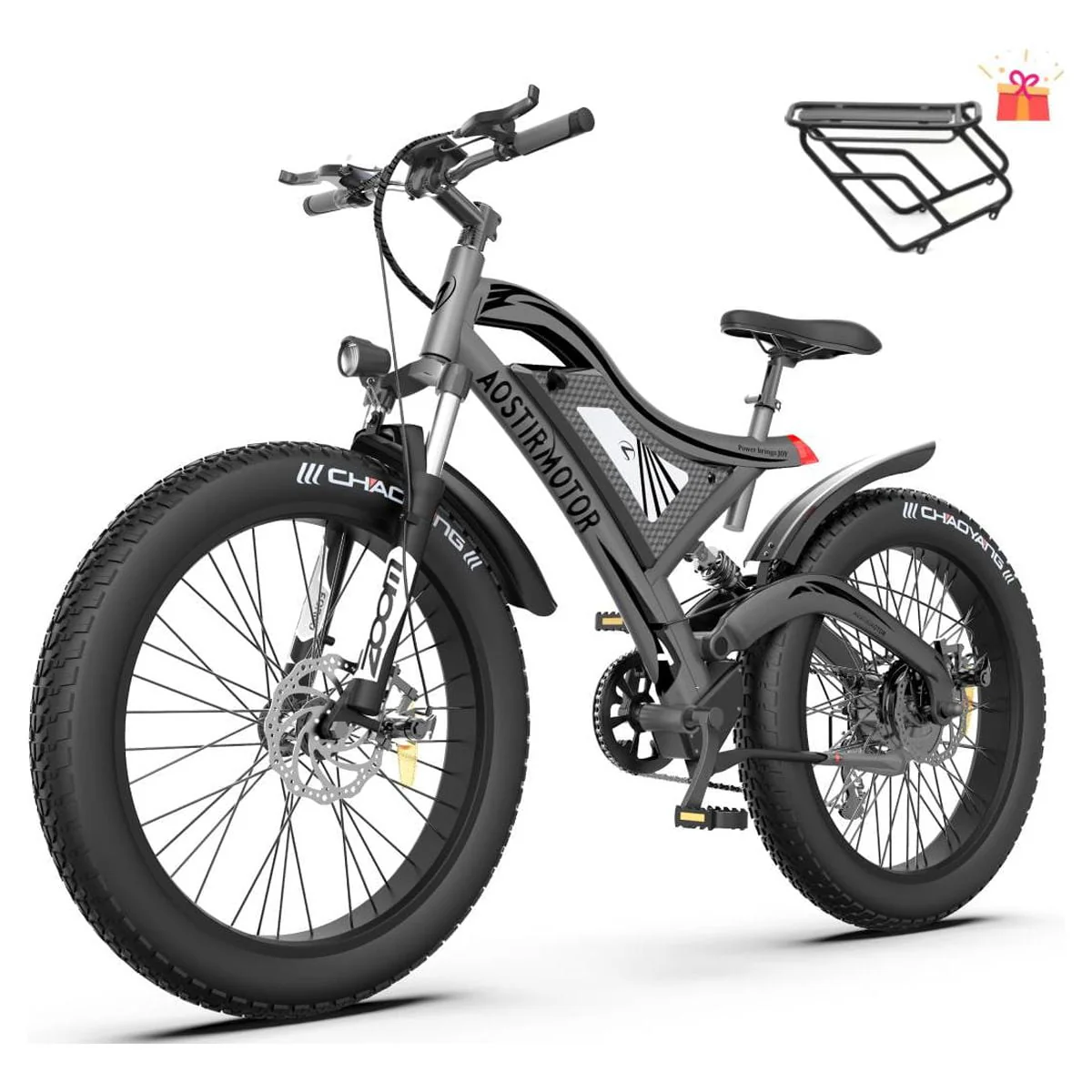 Aostirmotor Electric Mountain Bike 750W 48V15Ah Removable Lithium Battery, Fat Tire Ebike 26x4.0 inch Electric Bike for Adults