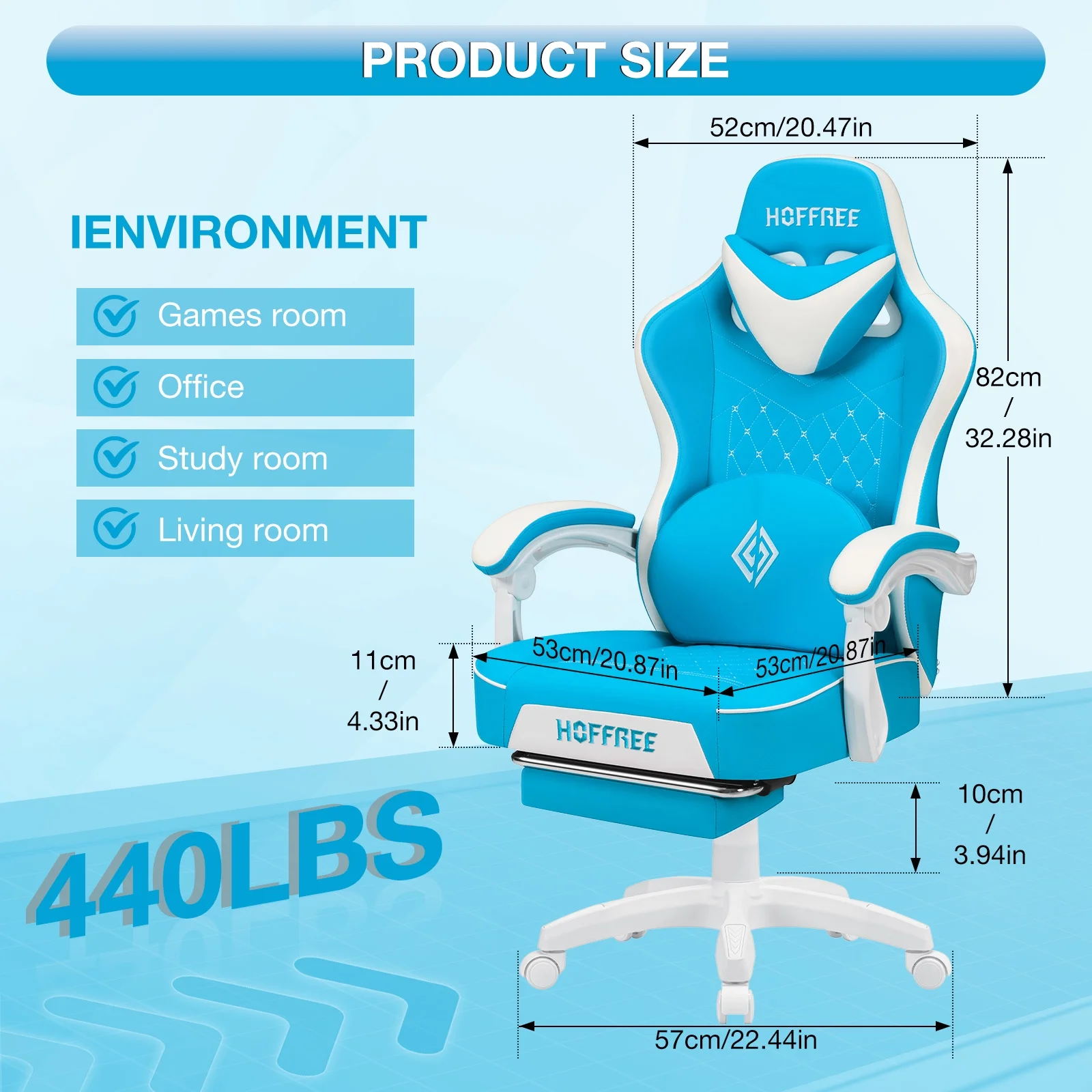 Hoffree Gaming Chair with Speakers PU Gamer Chair with footrest and massage Egonomic Computer Game Chair with Headrest and Lumbar Support for Adults and Office Gaming, 440 LBS