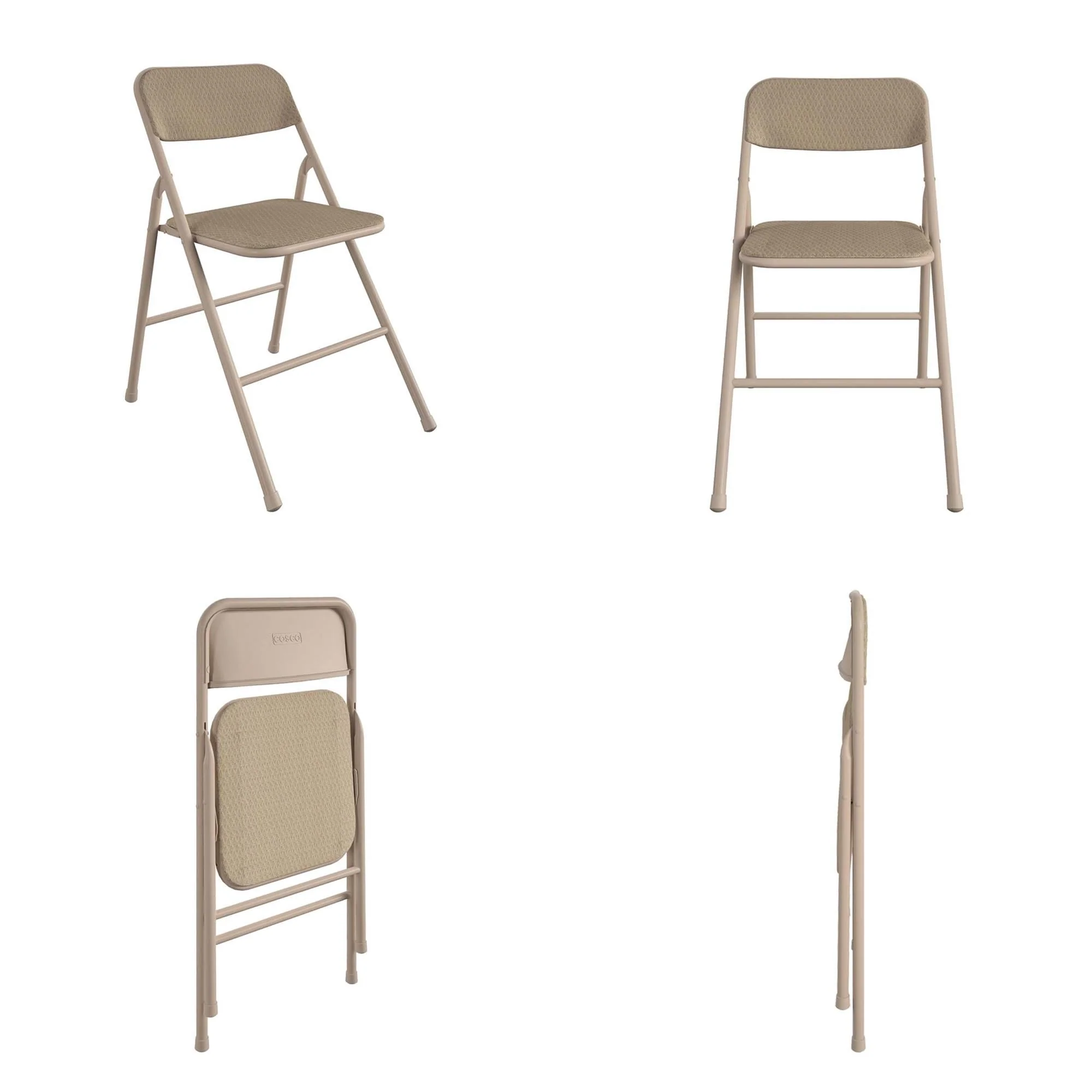 COSCO 5-Piece Folding Dining Set with Card Table and 4 Fabric Padded Chairs, Tan