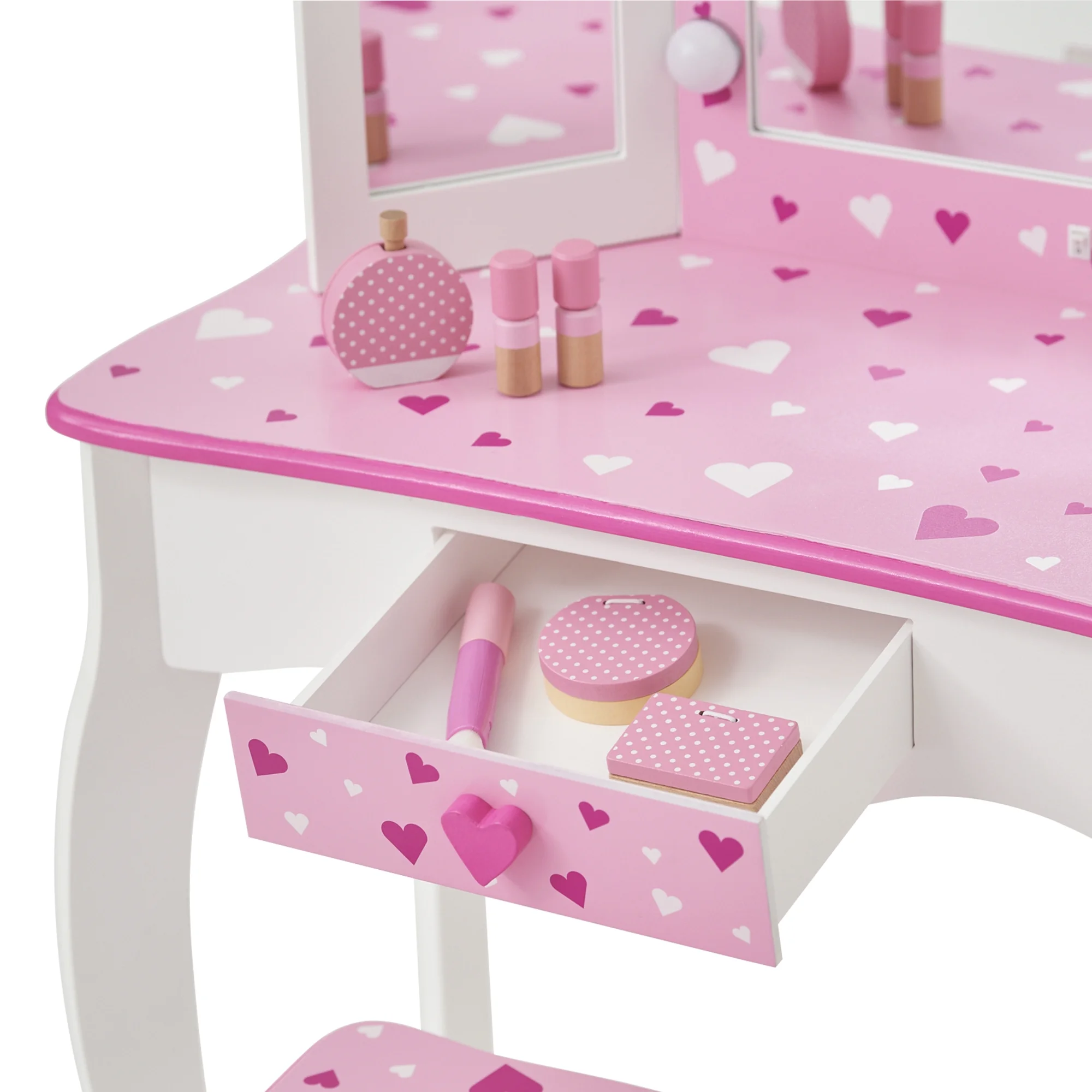 Fantasy Fields Kids Princess Vanity Set with LED Lights Mirror and Storage, Pink/White