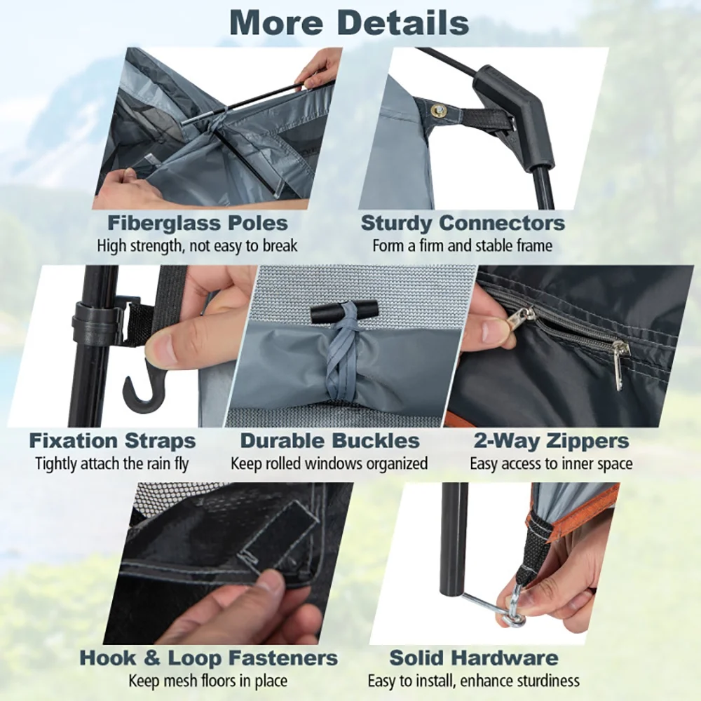 Barara King Camping Tent Cot, Camping Cot, Ultralight Folding Tent Cot, 2 Rooms Oversize Privacy Shower Tent with Removable Rain Fly and Inside Pocket-Gray