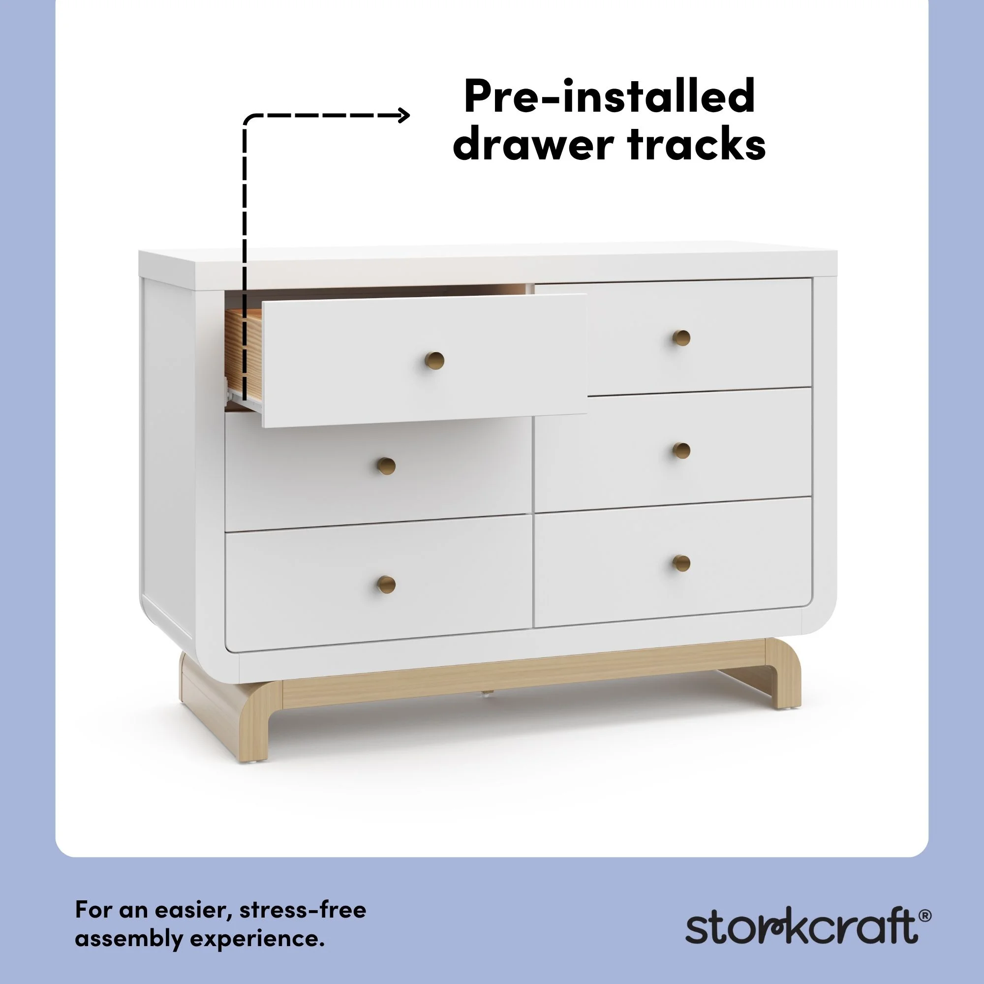 Storkcraft Santorini 6 Drawer Double Dresser, White/Driftwood