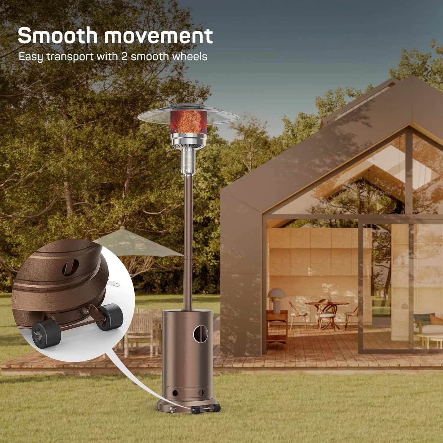 Blorly Propane Heater, 48,000 BTU Outdoor Heaters with Auto-off Safety Protection, Double-Layer Stainless Steel with Wheels