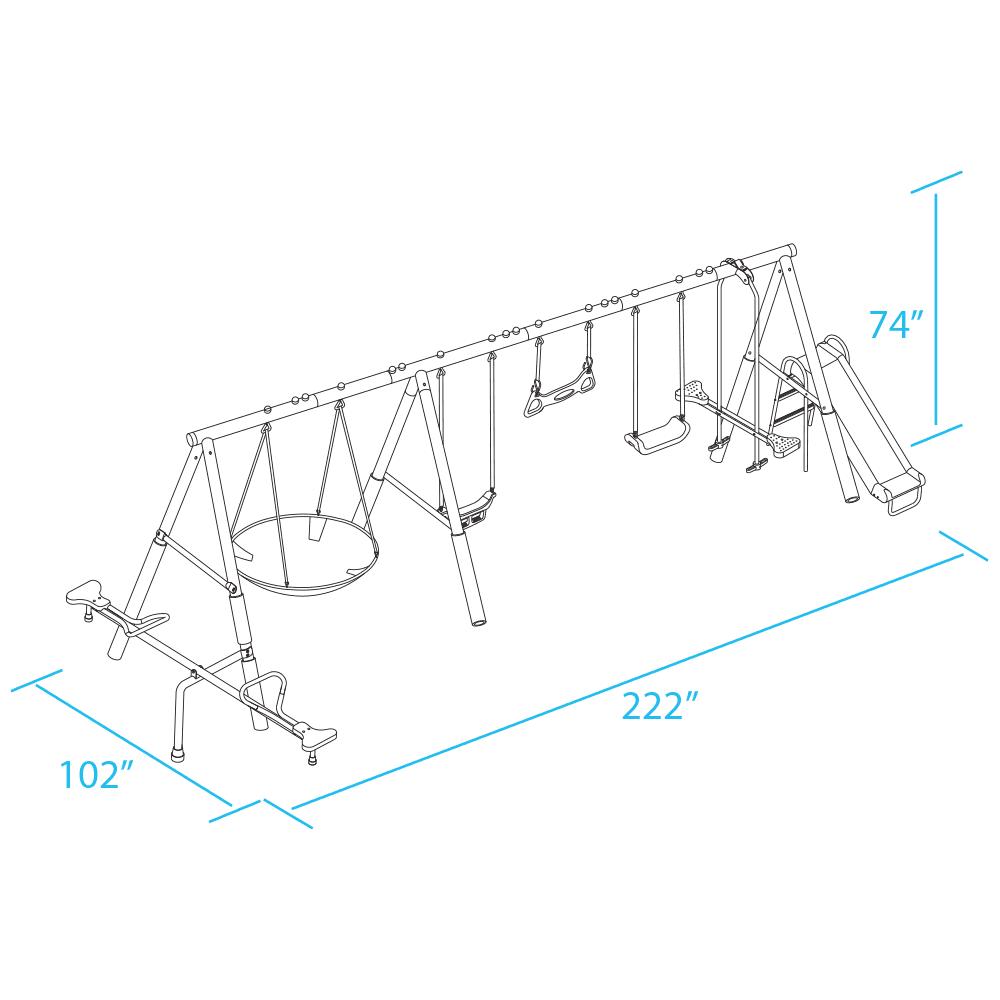 XDP Recreation Fun All-Mighty Metal Swing Set with Super Disc Swing. Stand R Swing. Glider. & Slide