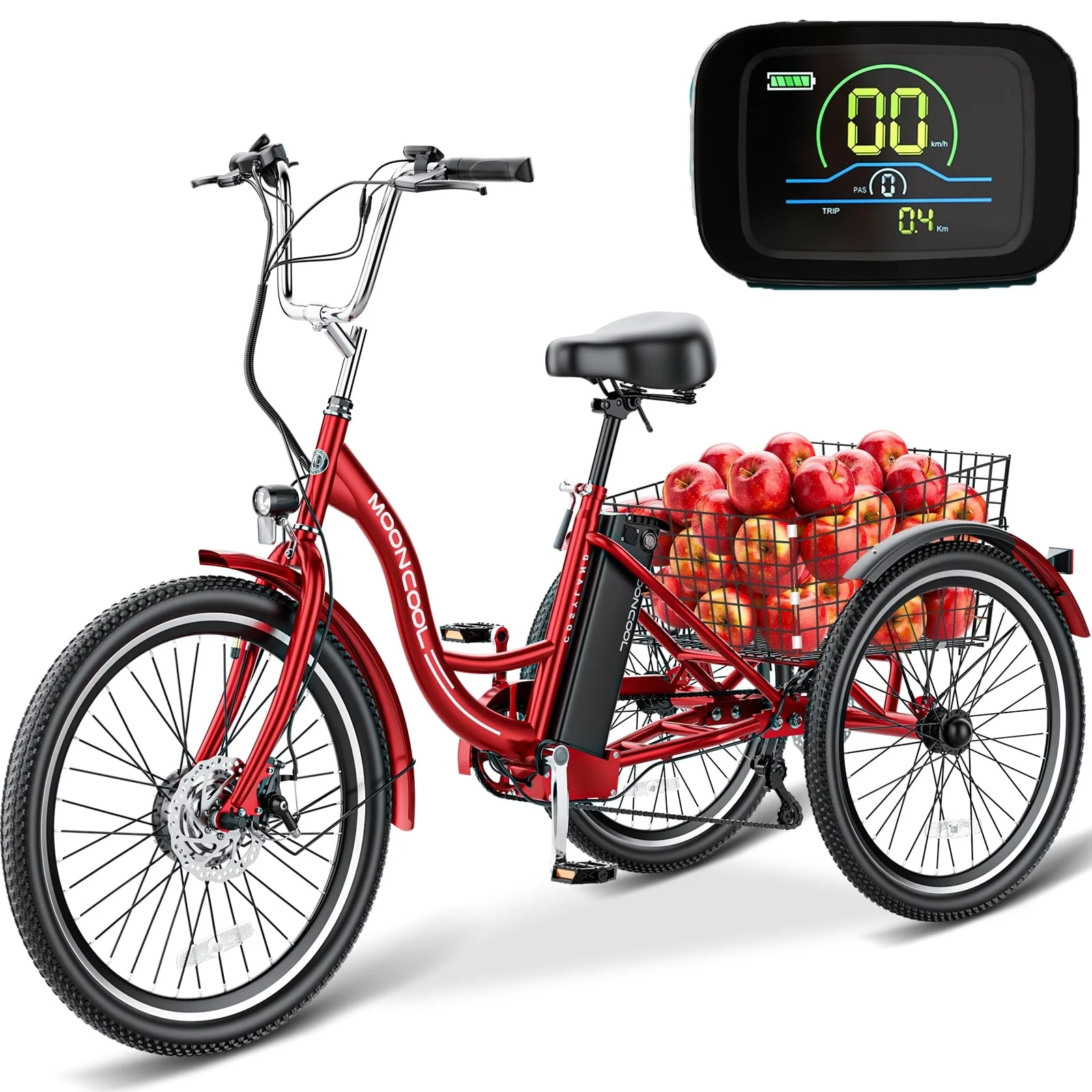 Lilypelle Electric Tricycle ,3 Wheel Motorized Bicycle,with 350W Motor 36V 10.4AH Lithium Battery UL Certified,24