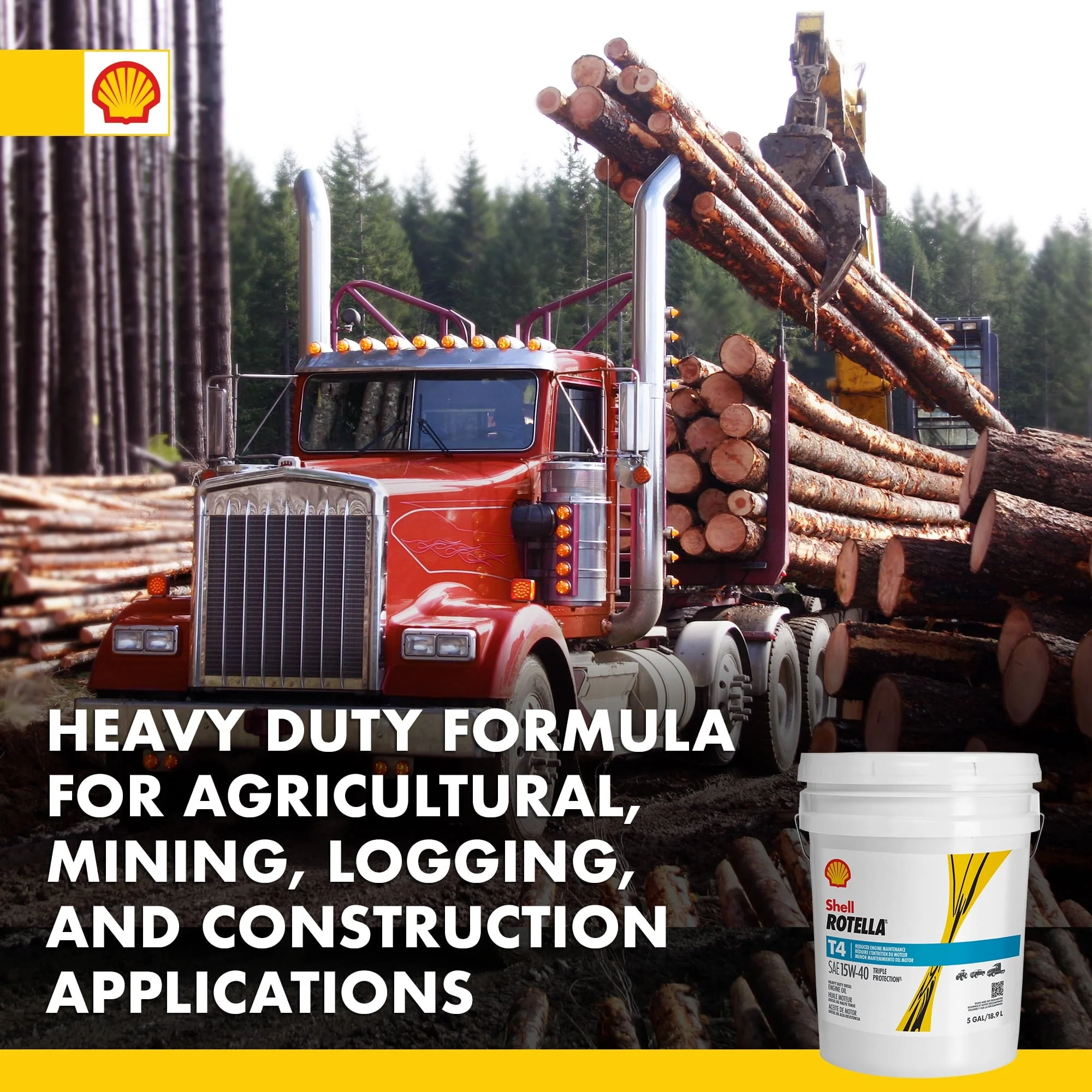 Shell Rotella T4 Triple Protection 15W-40 Diesel Motor Oil, 5 Gallon Pail