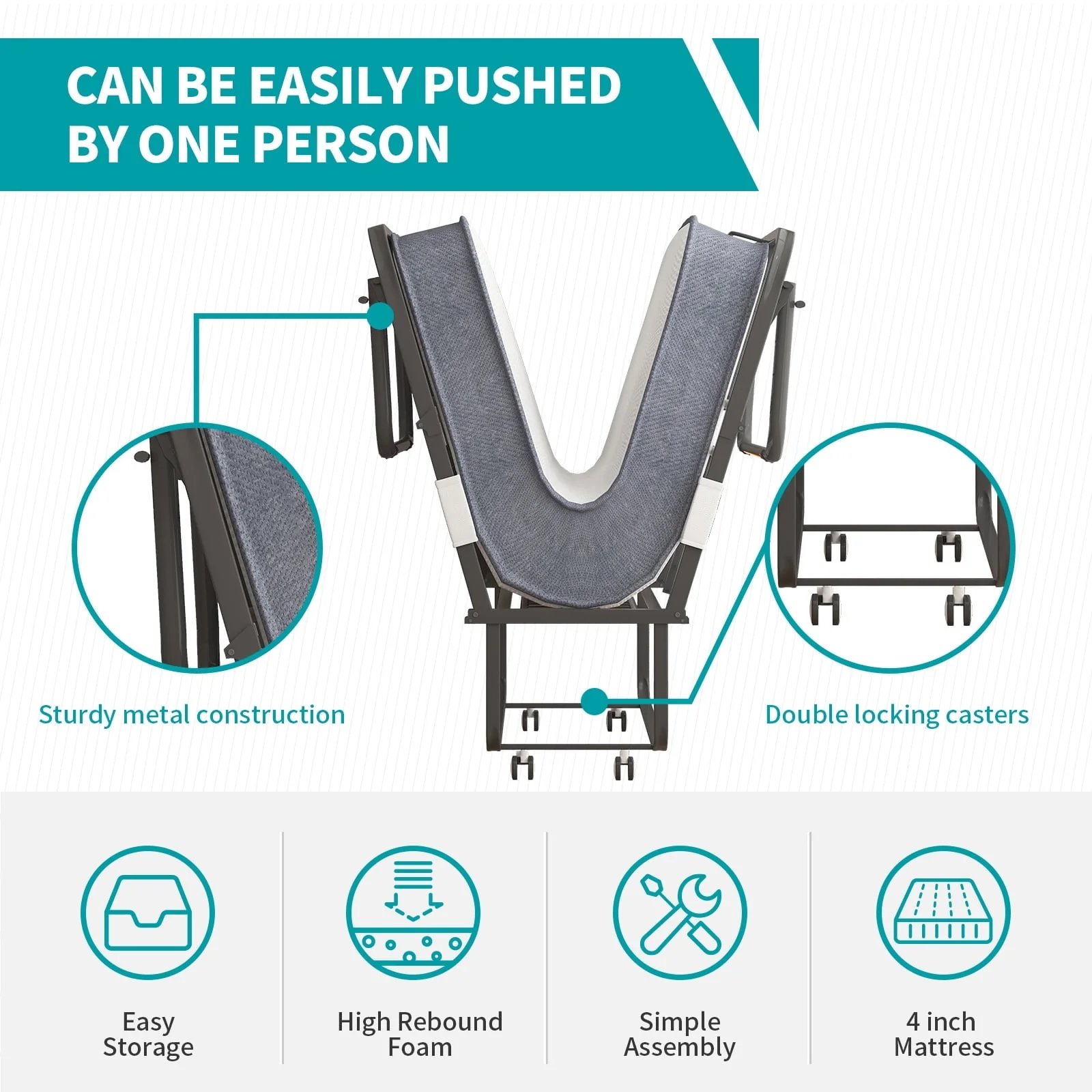 BALUS Folding Bed with Mattress for Adults, Foldable Bed with 4''Memory Foam Mattress, Portable Rollaway Guest Bed with Dustproof Bag & Baffle, Fold up Bed with Metal Frame Space Saving (Standard)