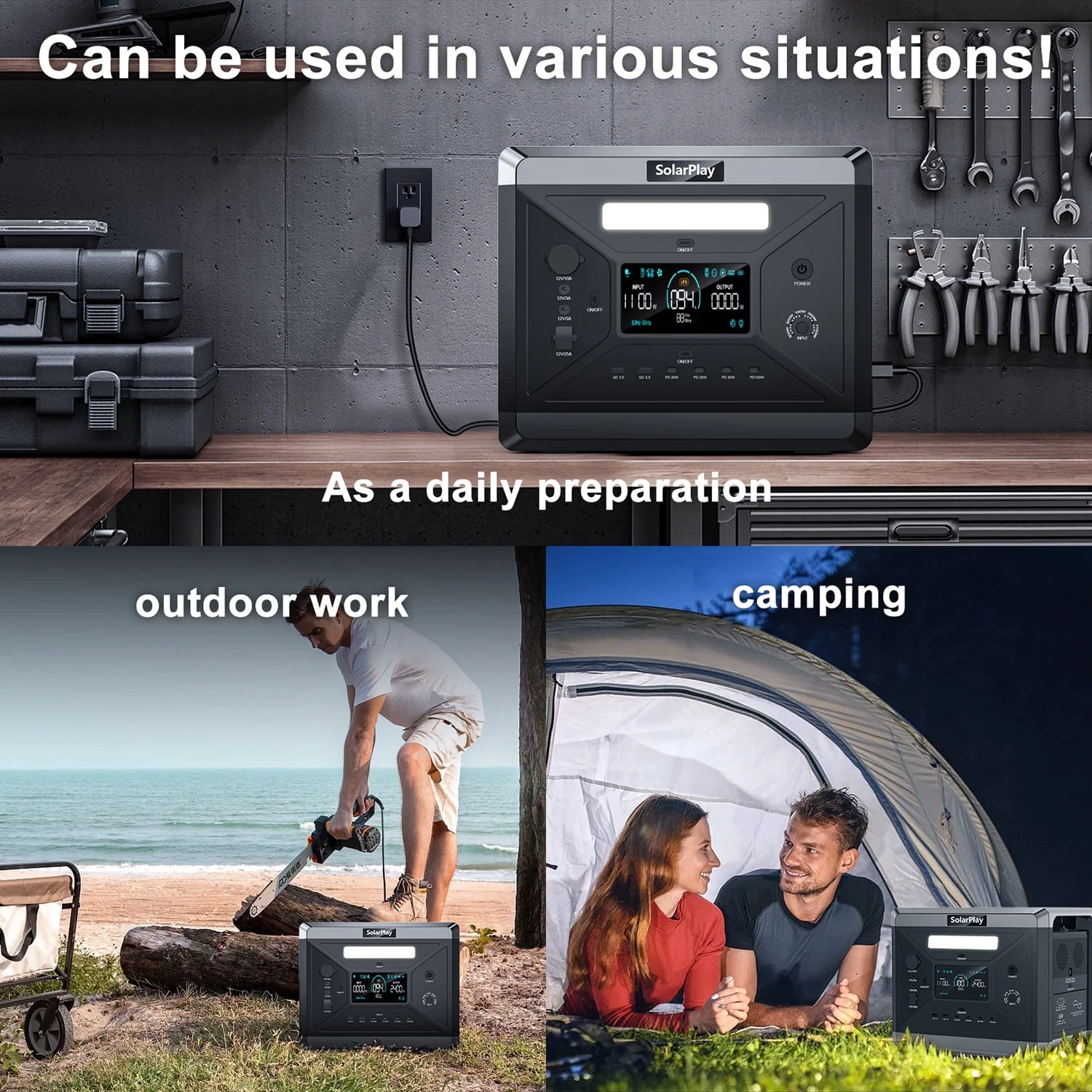 Solarplay 2400W(4800W Peak) Solar Generator, with 400W Solar Panel,2160Wh Portable LiFePO4 Battery Power Station for Camping Home Backup RV