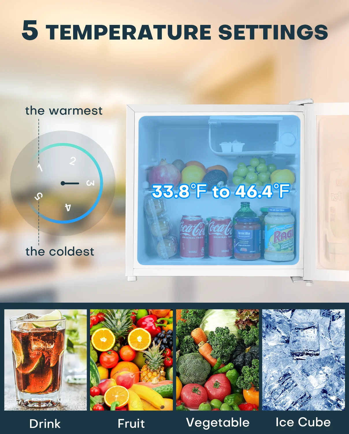 Upstreman 1.7 Cu ft Mini Fridge with Freezer Single Door Compact Refrigerator, Low Noise, Energy Saving, Adjustable Temperature, Reversible Door, for Home Office Dorm, Black FR17