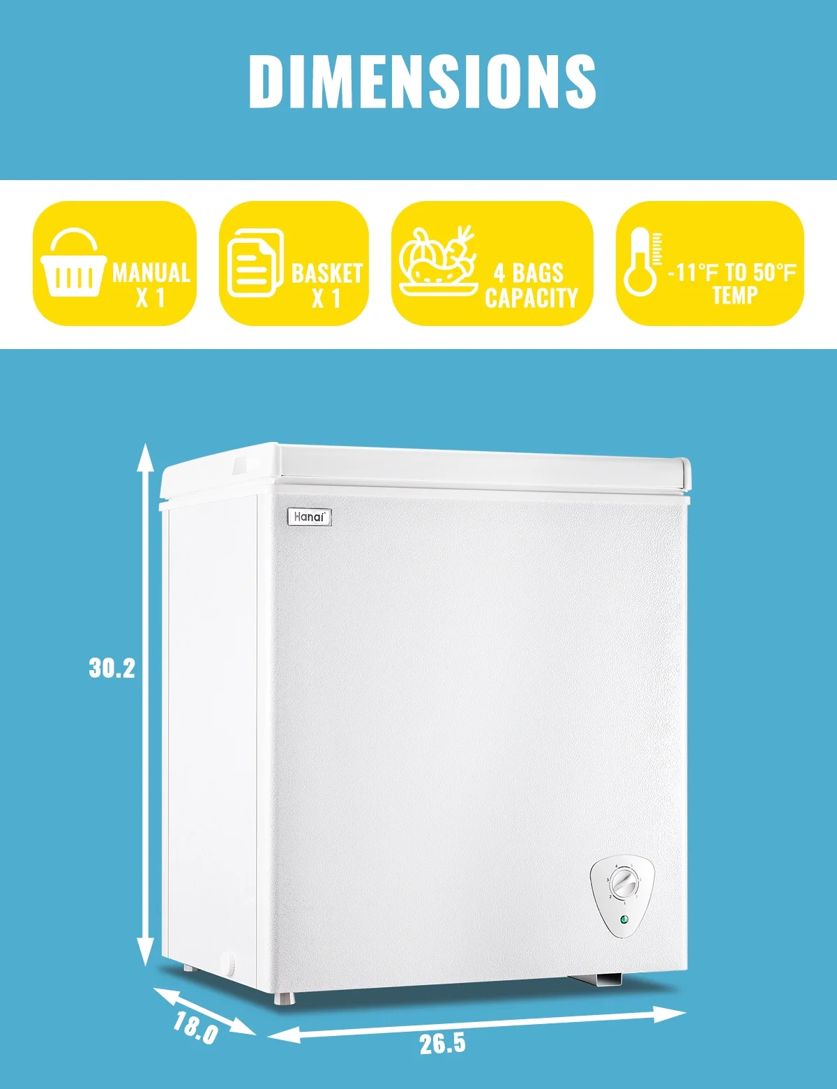 WANAI 3.5 Cu.ft Chest Freezer Small Deep Freeze with 7 Gears Temp Control Office Dorm Kitchen White