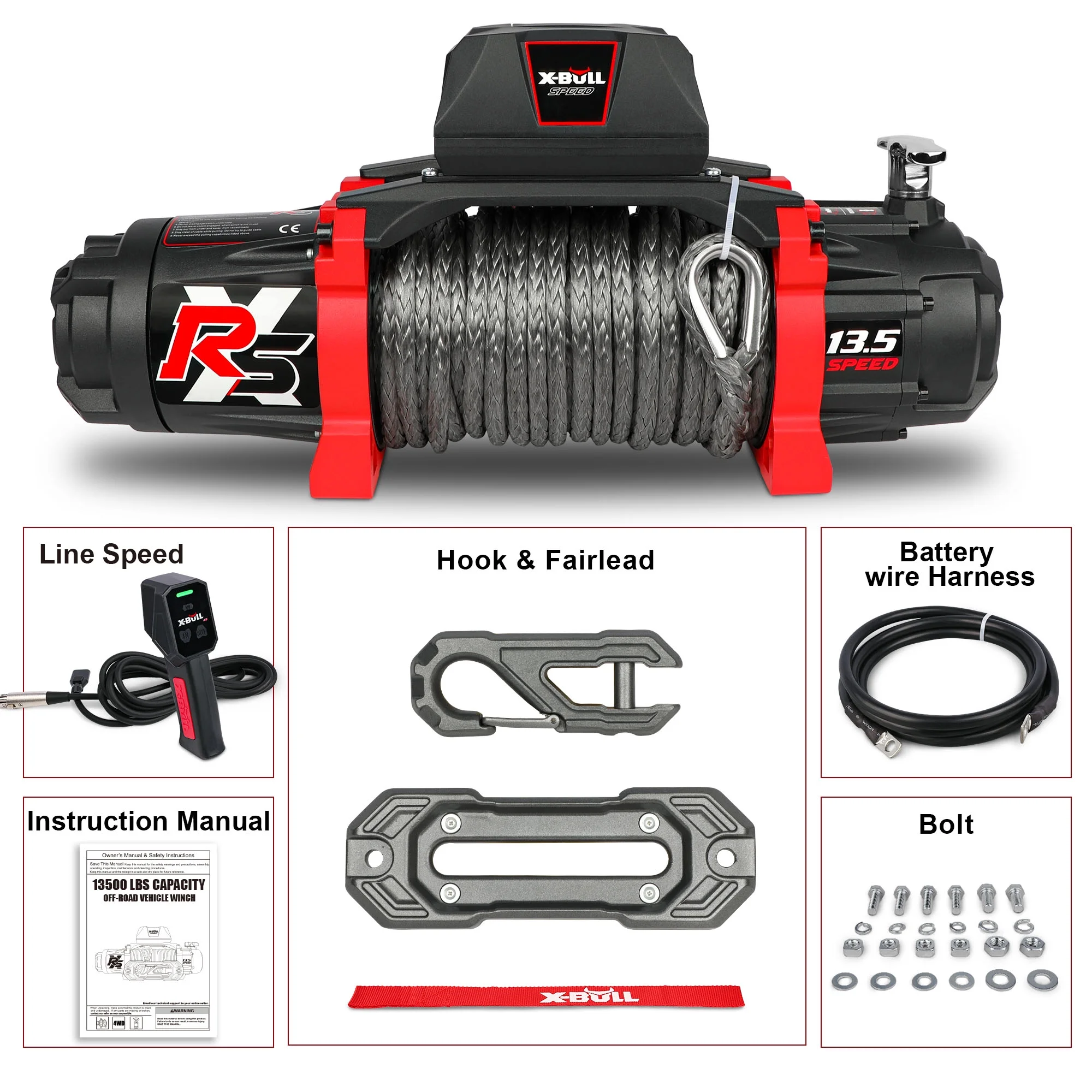 X-BULL Electric Winch 13500lb Load Capacity 12V DC Power Towing Truck Off-Road 2 in 1 Wireless Remote
