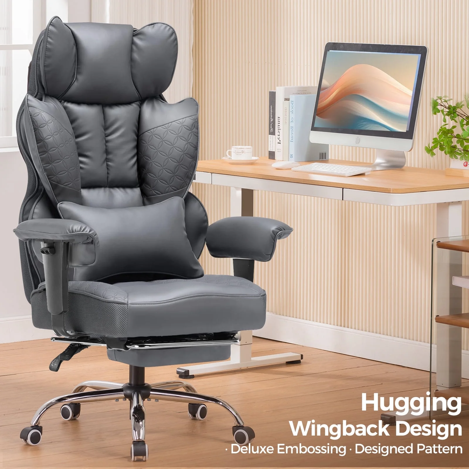 LUCKLIFE Big & Tall Office & Gaming Chair 400LBS Capacity, Wide Ergonomic Seat with Footrest, Adjustable Armrests, Black