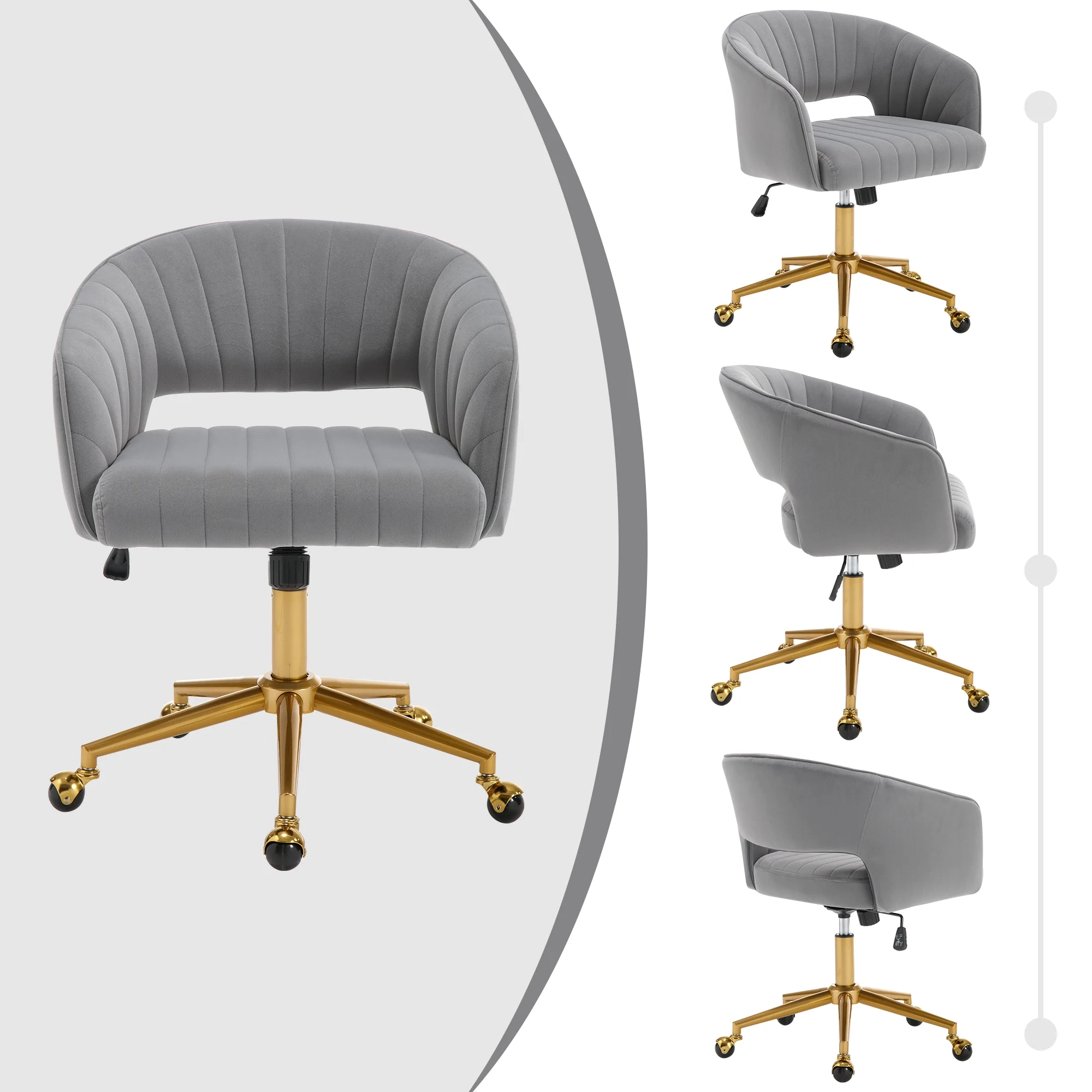 Westice Home Office Desk Chairs, Velvet Task Chair, Height Adjustable Swivel Vanity Chair with Golden Base for Vanity Study, Living Room Computer Room, Beige