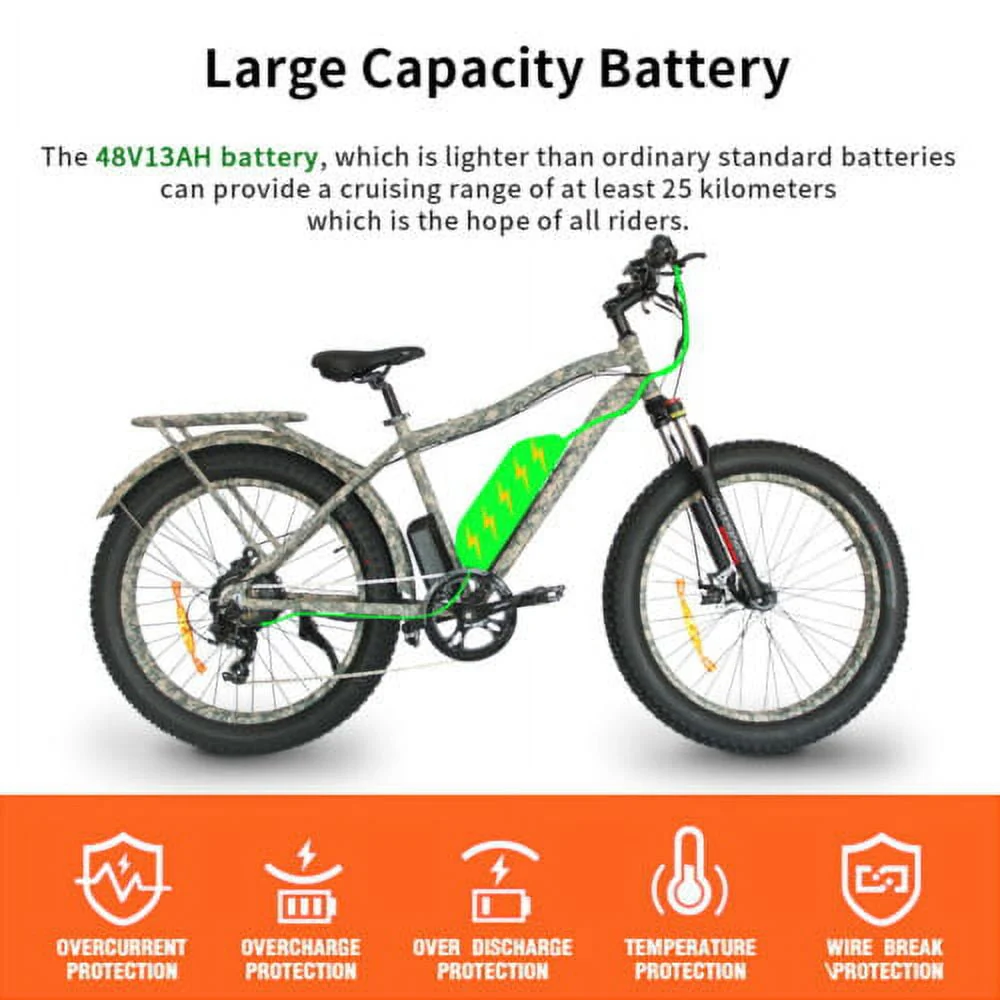 Aostirmotor Electric Mountain Bike, 749W Motor 48V 13AH Removable Lithium Battery Ebike with Rack, 26