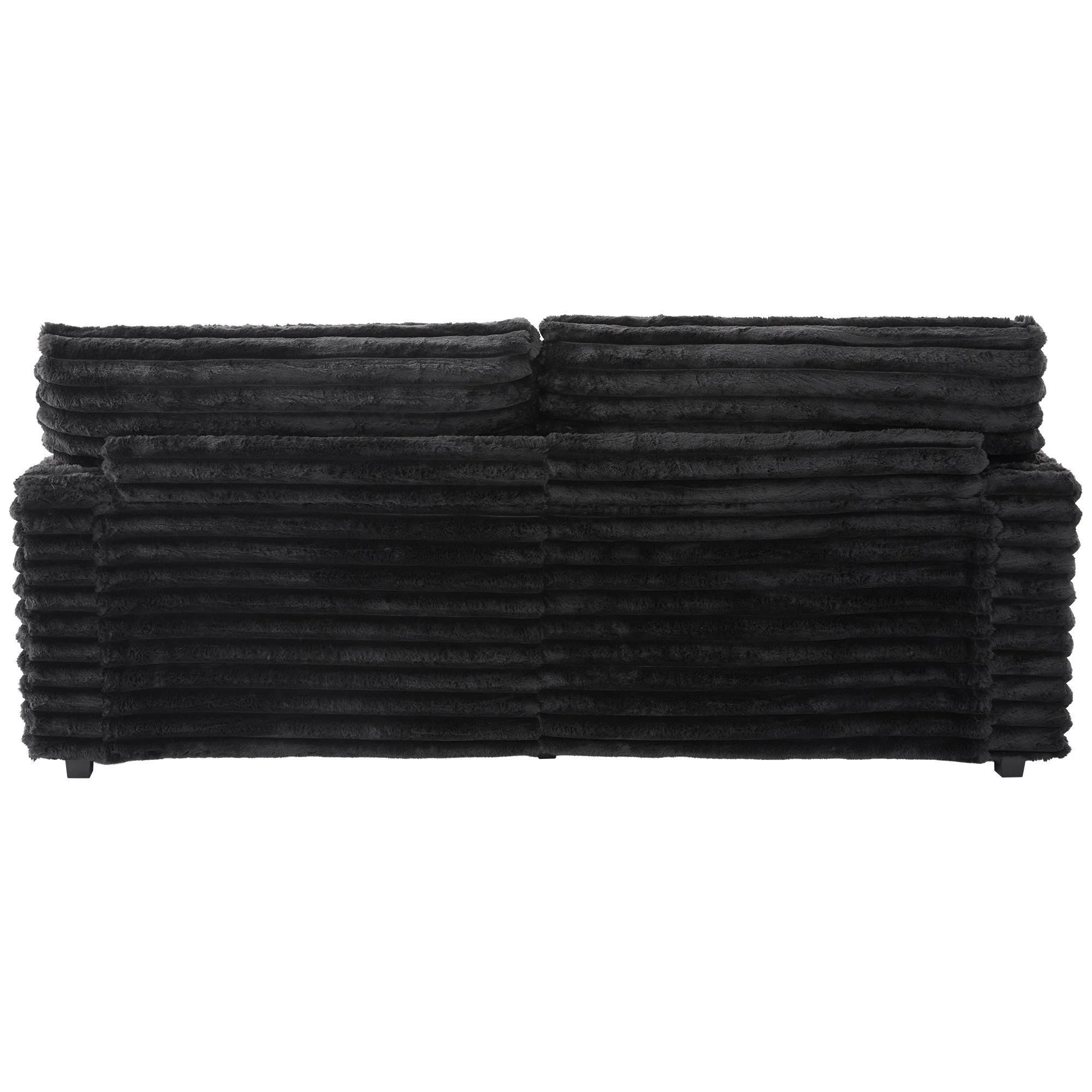 Oversized Double Chaise Lounge, Faux Fur Upholstered Deep Seat Sofa with 2 Pillows, 2 Cupholders, and Dual USB Ports