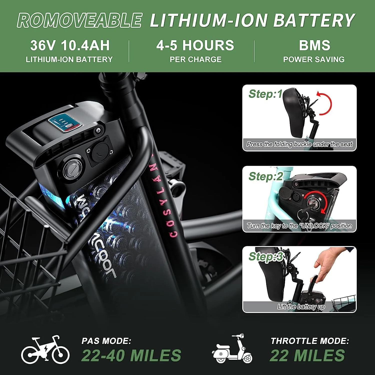 MOONCOOL Electric Tricycle, 350W 36V 24 Inches 7 Speeds 3 Wheels Electric Bikes for Adults, Motorized Electric Trike Three Wheel Electric Bicycle