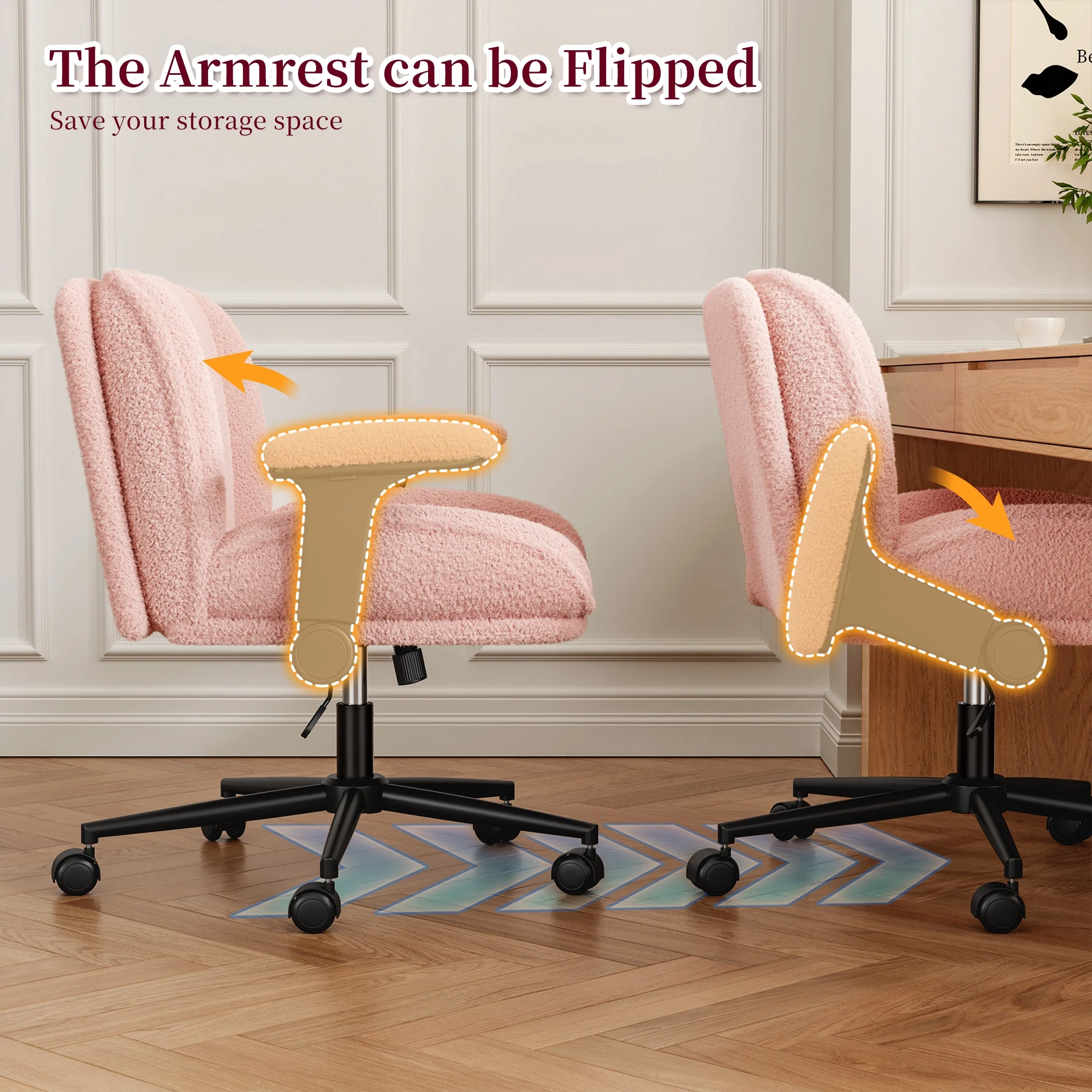 Romorgniz Criss Cross Chair with Adjustable Arms & Lumbar Support Office Chair with Reclining Back, Thick Cushion & Wheels for Office, Gaming, Reading, Vanity, Off-White