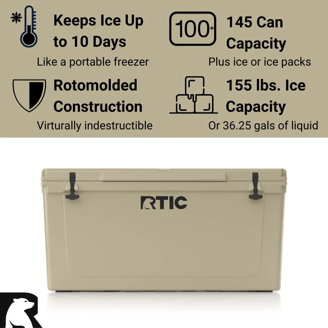 RTIC 145 QT Ultra-Tough Rotomolded Hard-Sided Ice Chest Cooler, White, Fits 195 Cans