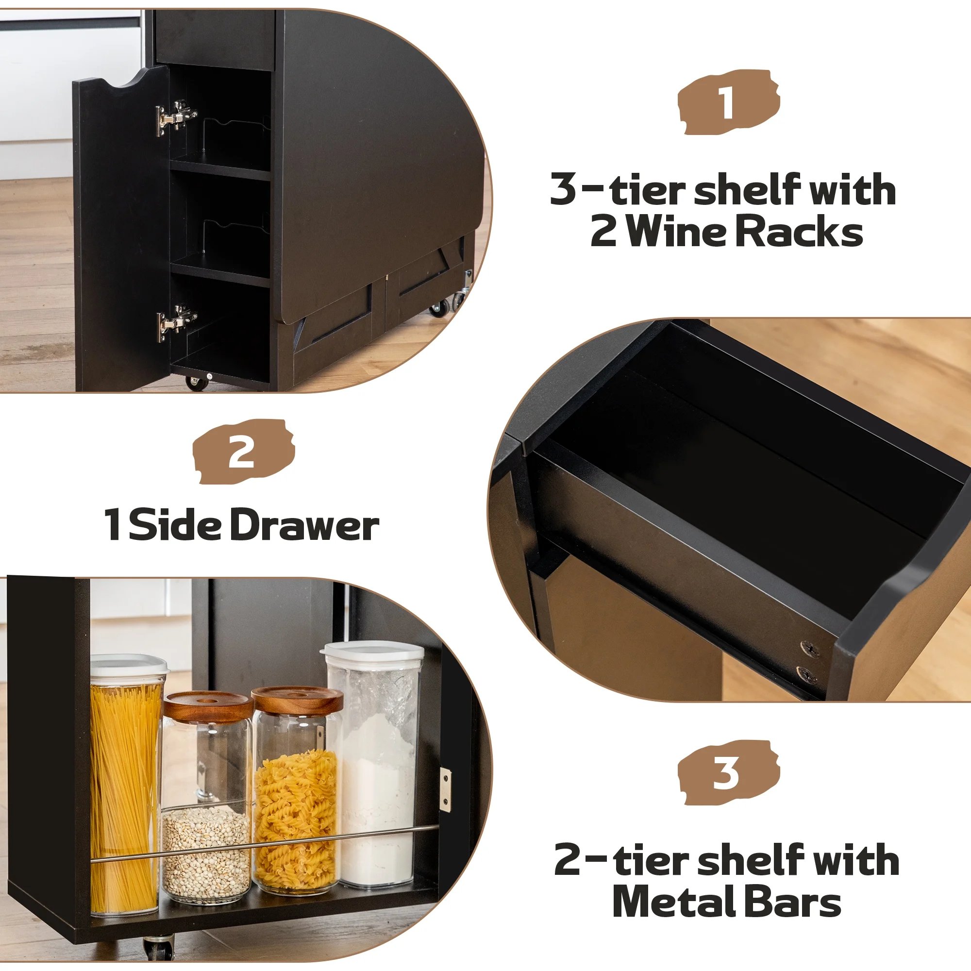 spanspace Folding Dining Table, Drop Leaf Dining Table with 6 Wheels and 2-Layer Storage Shelf, Space Saving Dining Table for Small Spaces,Folding Kitchen Table,White