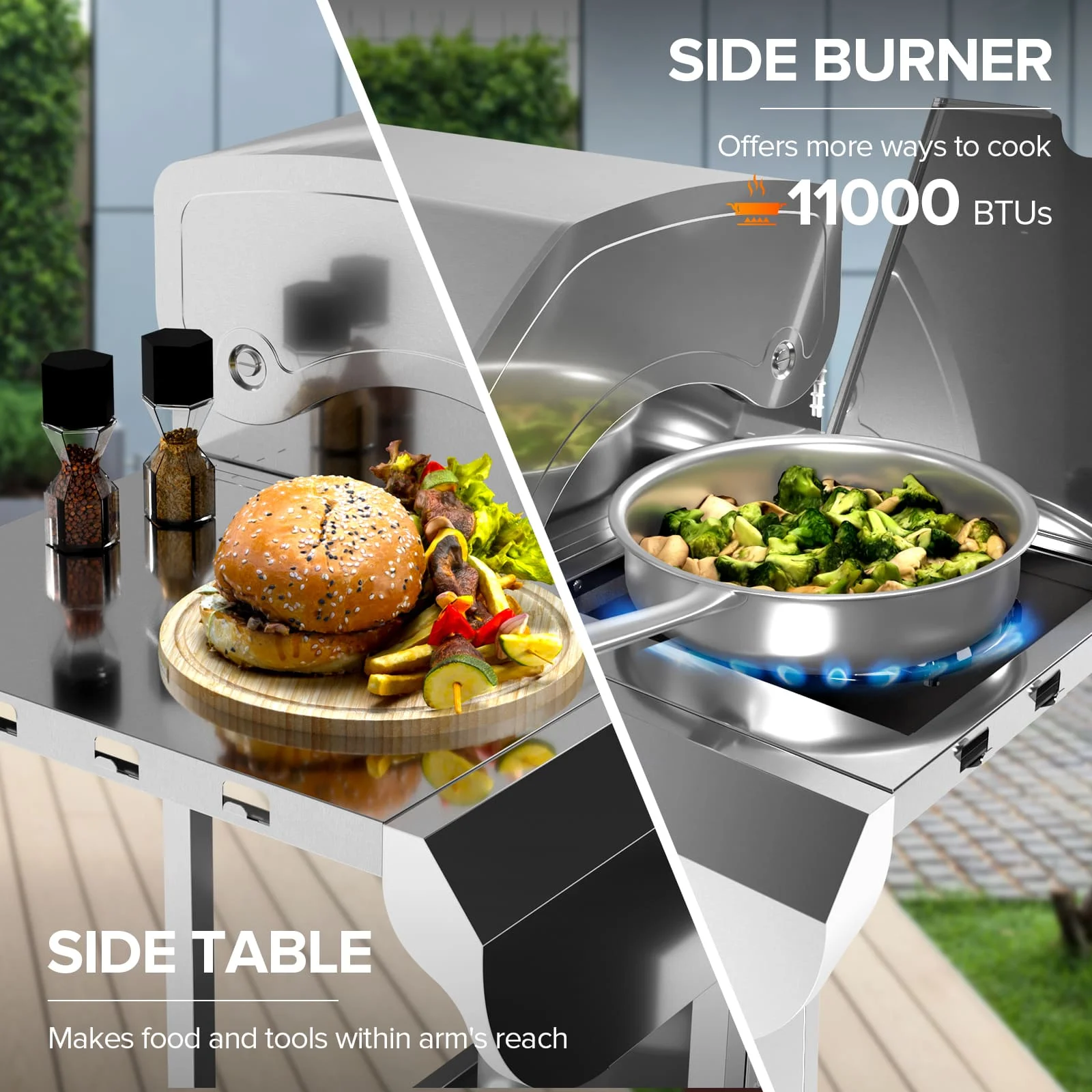 LHRIVER Stainless Steel 4 Burner Propane Gas Grill with Side Burner, Portable Outdoor Barbecue Grill, 45,000 BTU