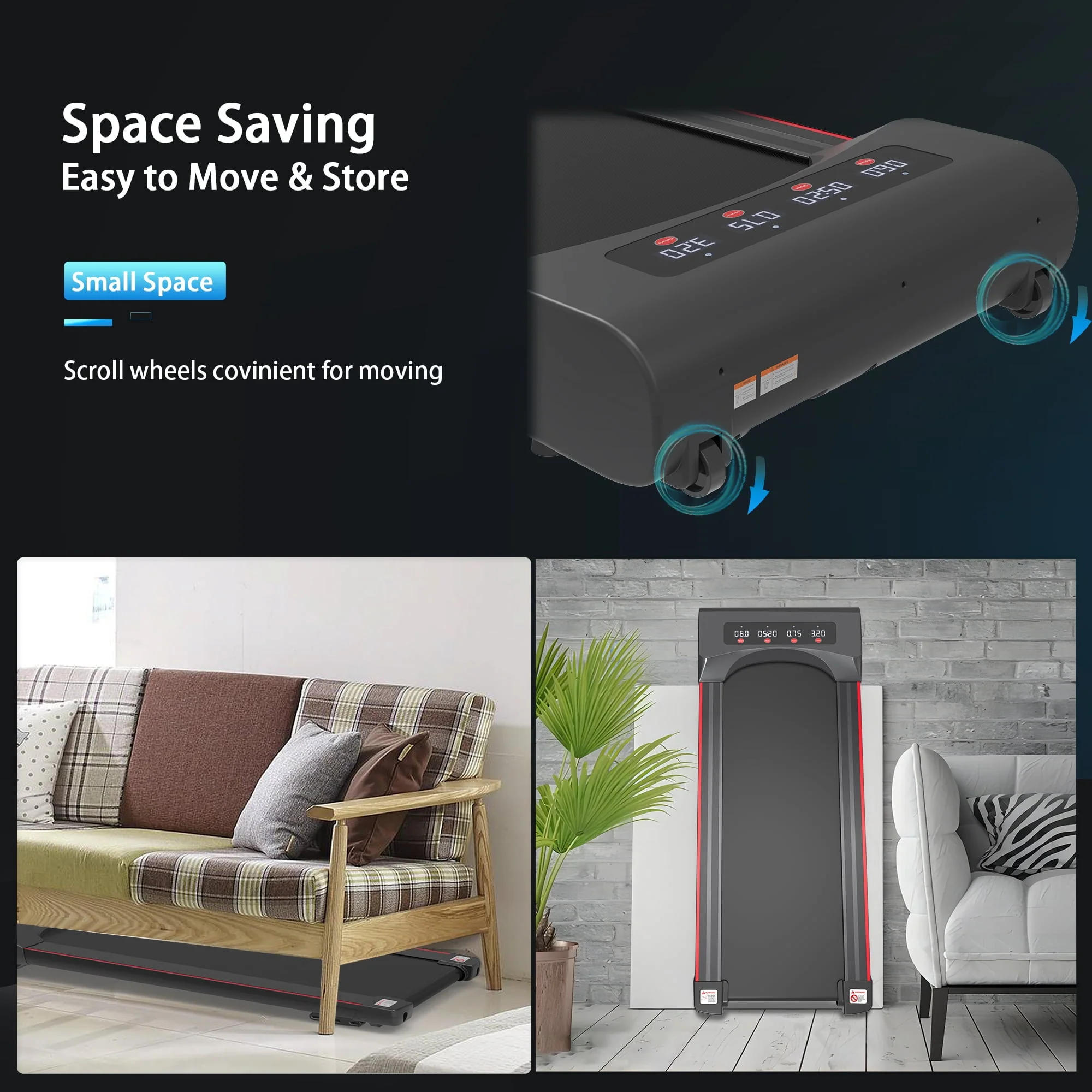 Elitezip Portable Jogging Treadmill with Walkingpad, Exercise Mini Treadmill for Home Office, Cardio Runner Machine, 2.5 Hp, 265 Lbs Weight Capacity, Electric Treadmills, Space Saving, Red