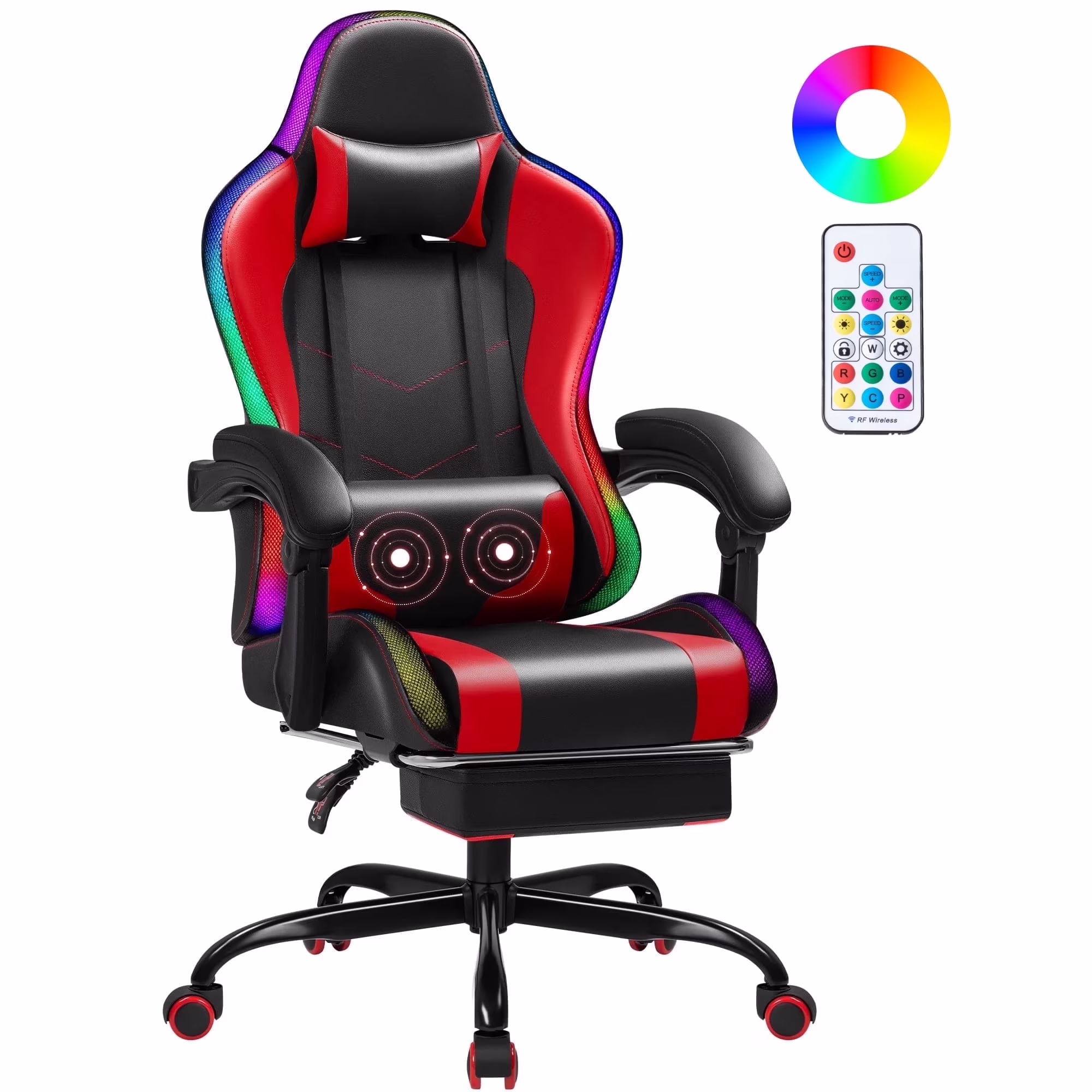 Homall RGB Gaming Chair with Massage and LED Lights Ergonomic Computer Chair with Footrest & Adjustable Lumbar Support, White