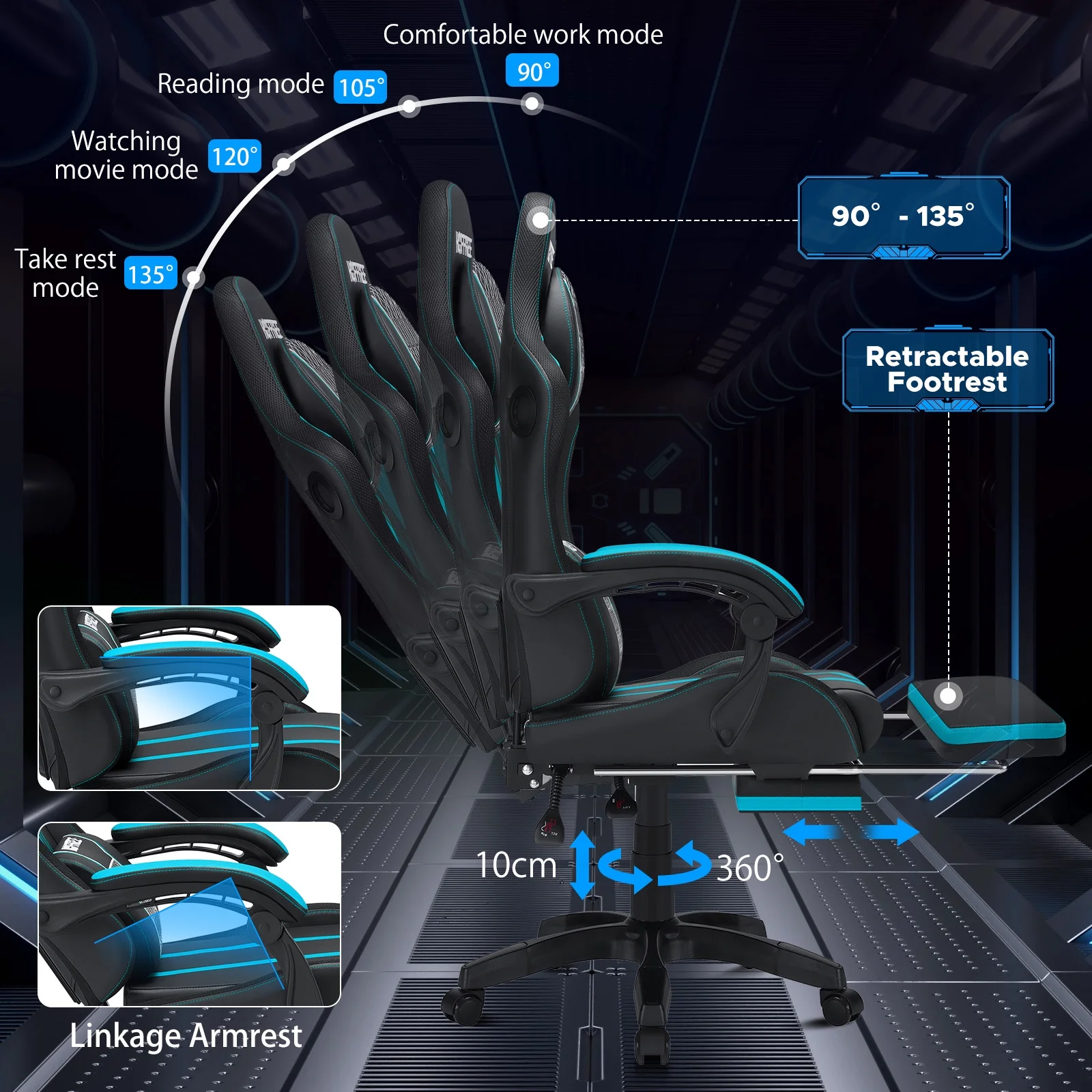 Hoffree Gaming Chair with Bluetooth Speakers Big and Tall Gamer Chair with Footrest and Massage Game Chair with Lumbar Support and 360-Swivel Seat and Headrest for Adults, 400lbs