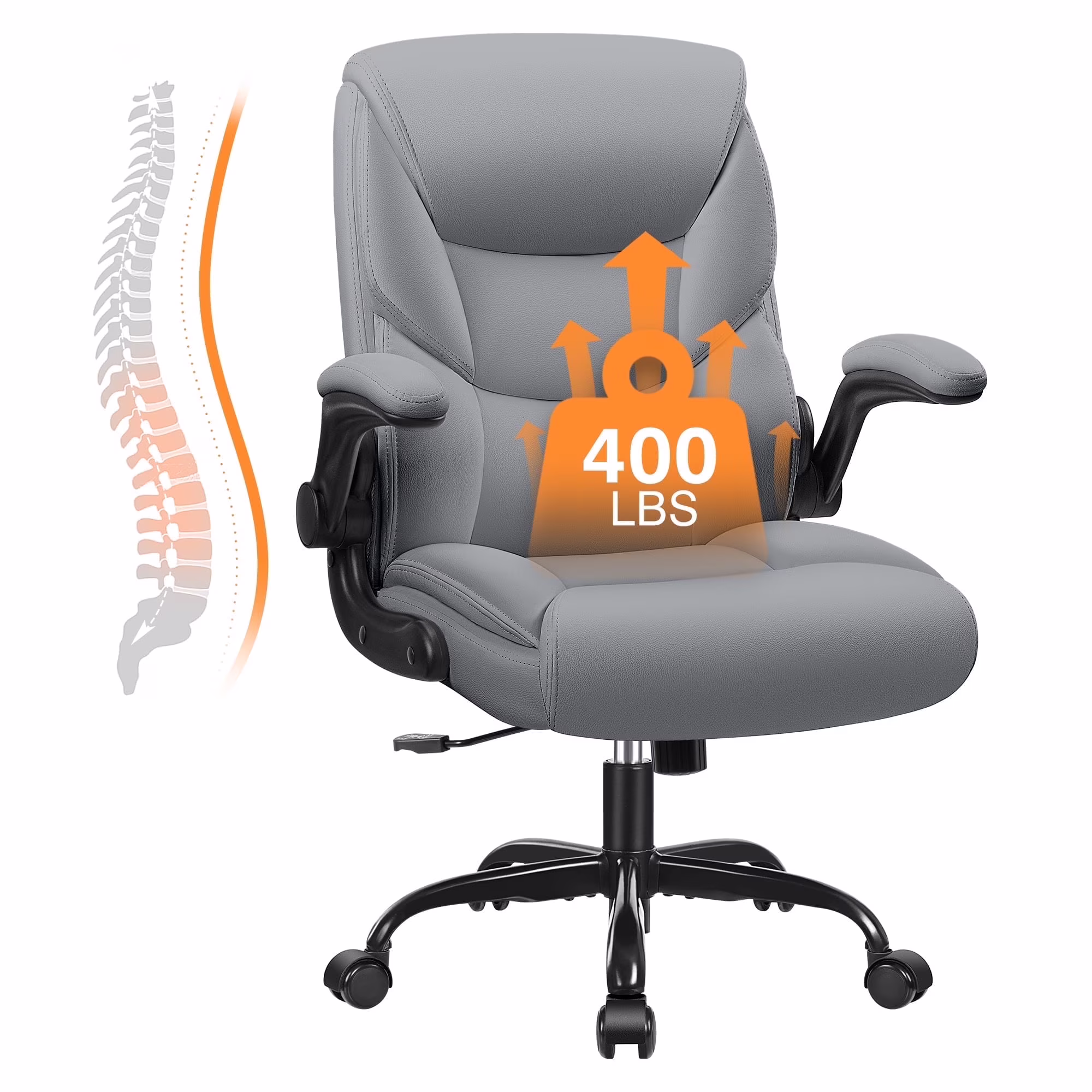 Primy Compact PU Leather Office Chair - Ergonomic Adjustable Height Computer Desk Chair with Flip-Up Armrests, Mid-Back Executive Swivel Chair on Wheels for Small Spaces & Petite Users, Black