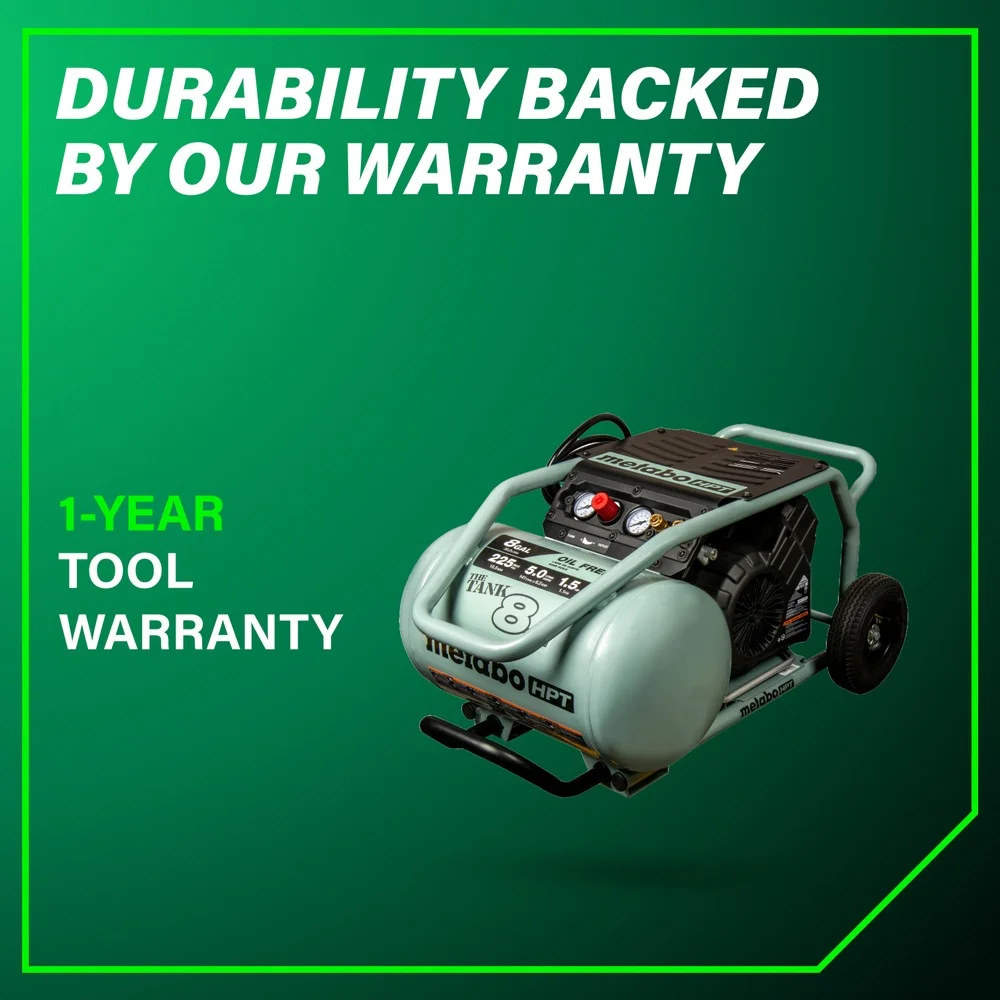 Metabo HPT Air Compressor, THE TANK, 8-Gallon Trolley Air Compressor, 225 PSI, Versatile for Use with Framing, Siding, Finish, or Roofing Nailers, Easy Mobility with Rubber Tires, EC1315S