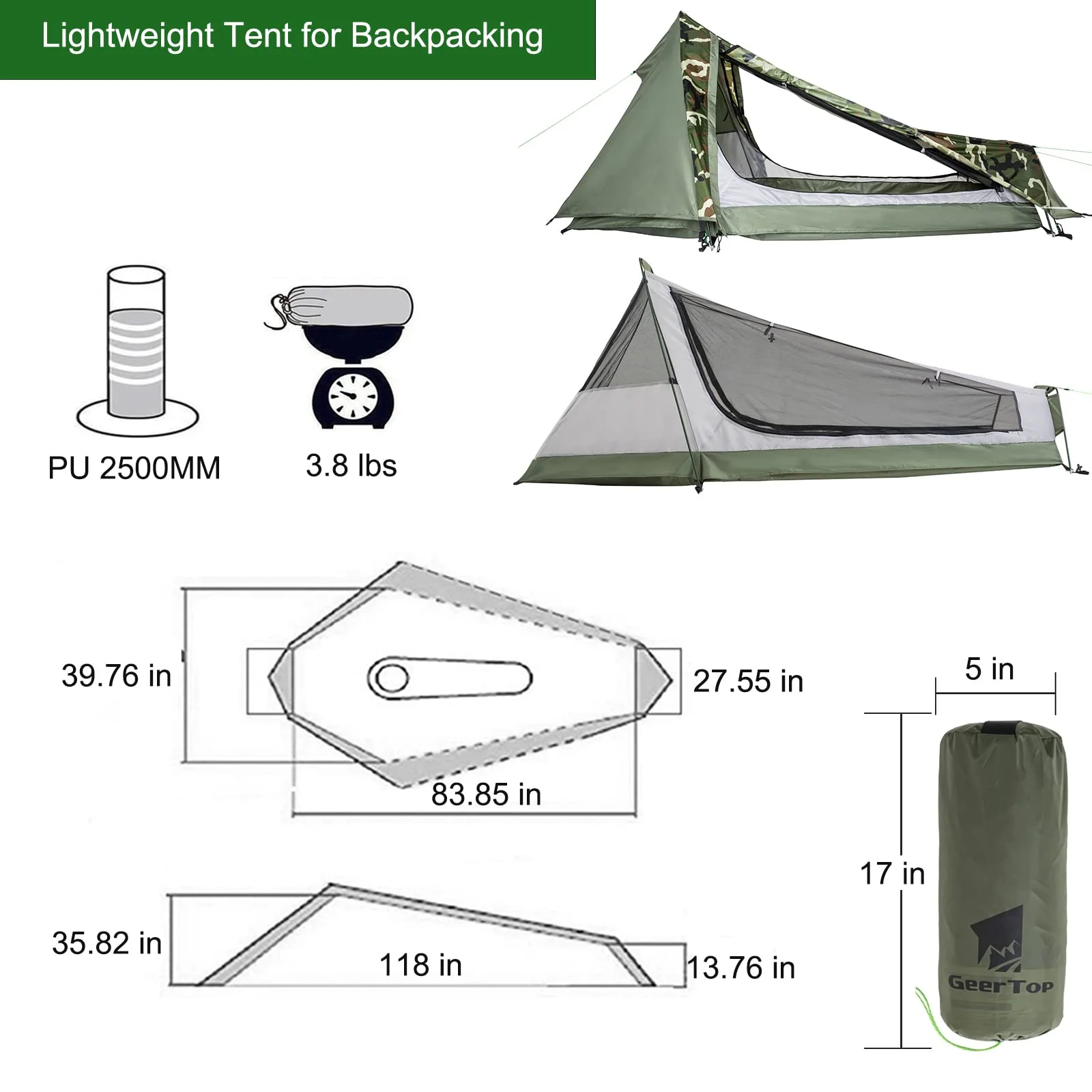GEERTOP Ultralight Bivy Tent for 1 Person 3 Season Waterproof Single Person Backpacking Tent for Camping Hiking Backpack Travel Outdoor Survival Gear