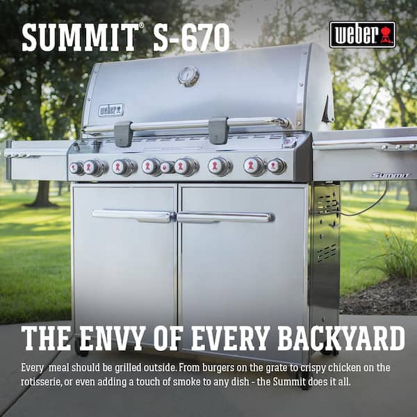 Summit S-670 6-Burner Propane Gas Grill in Stainless Steel with Built-In Thermometer and Rotisserie
