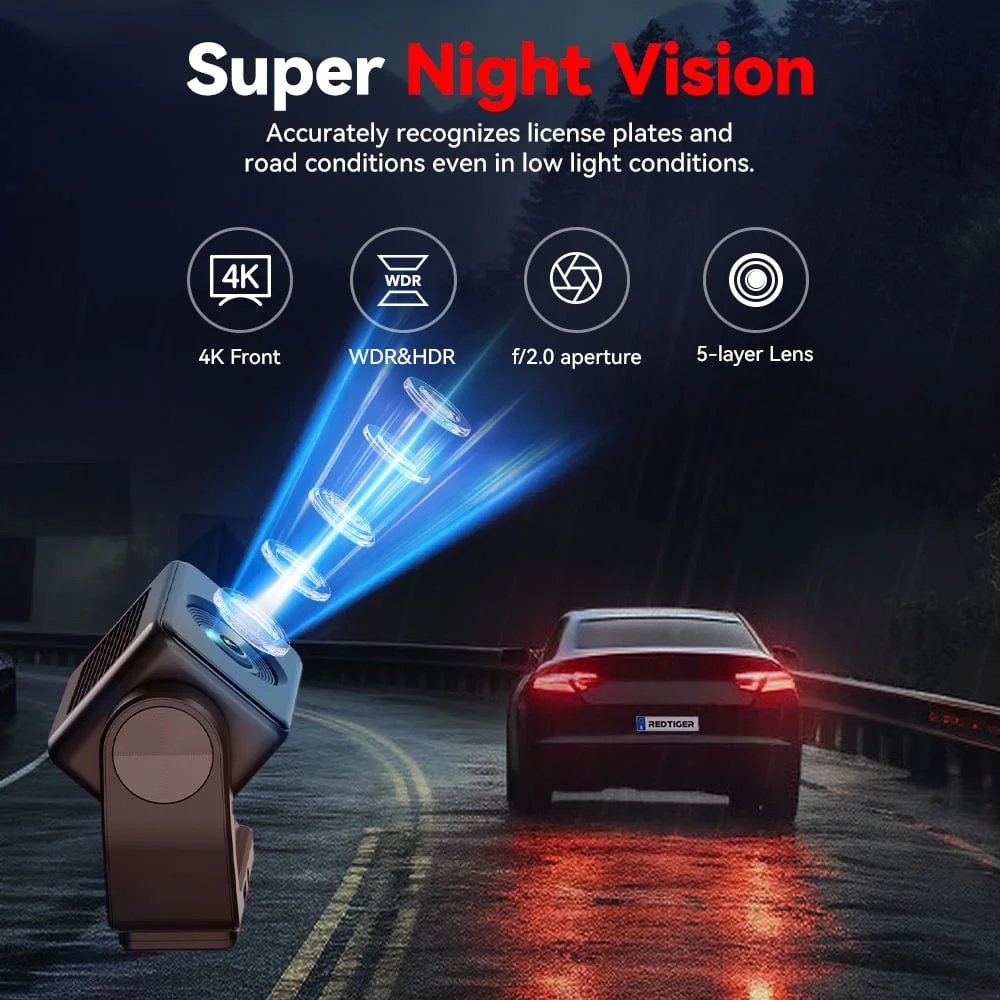 REDTIGER A4 Dash Cam 4K, Dash Cam Front and Rear with 5.8G Wifi & GPS, Touch Screen Dash Cam, Voice Control, Super Night Vision, G-Sensor, Free 64GB Card