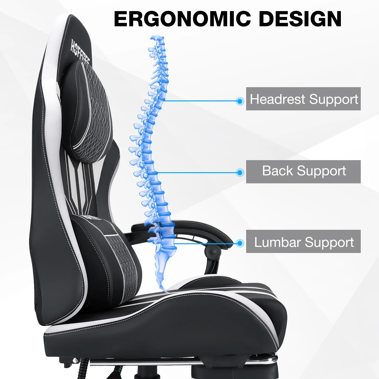 Hoffree Gaming Chair with Bluetooth Speakers Big and Tall Gamer Chair with Footrest and Massage Game Chair with Lumbar Support and 360-Swivel Seat and Headrest for Adults, 400lbs