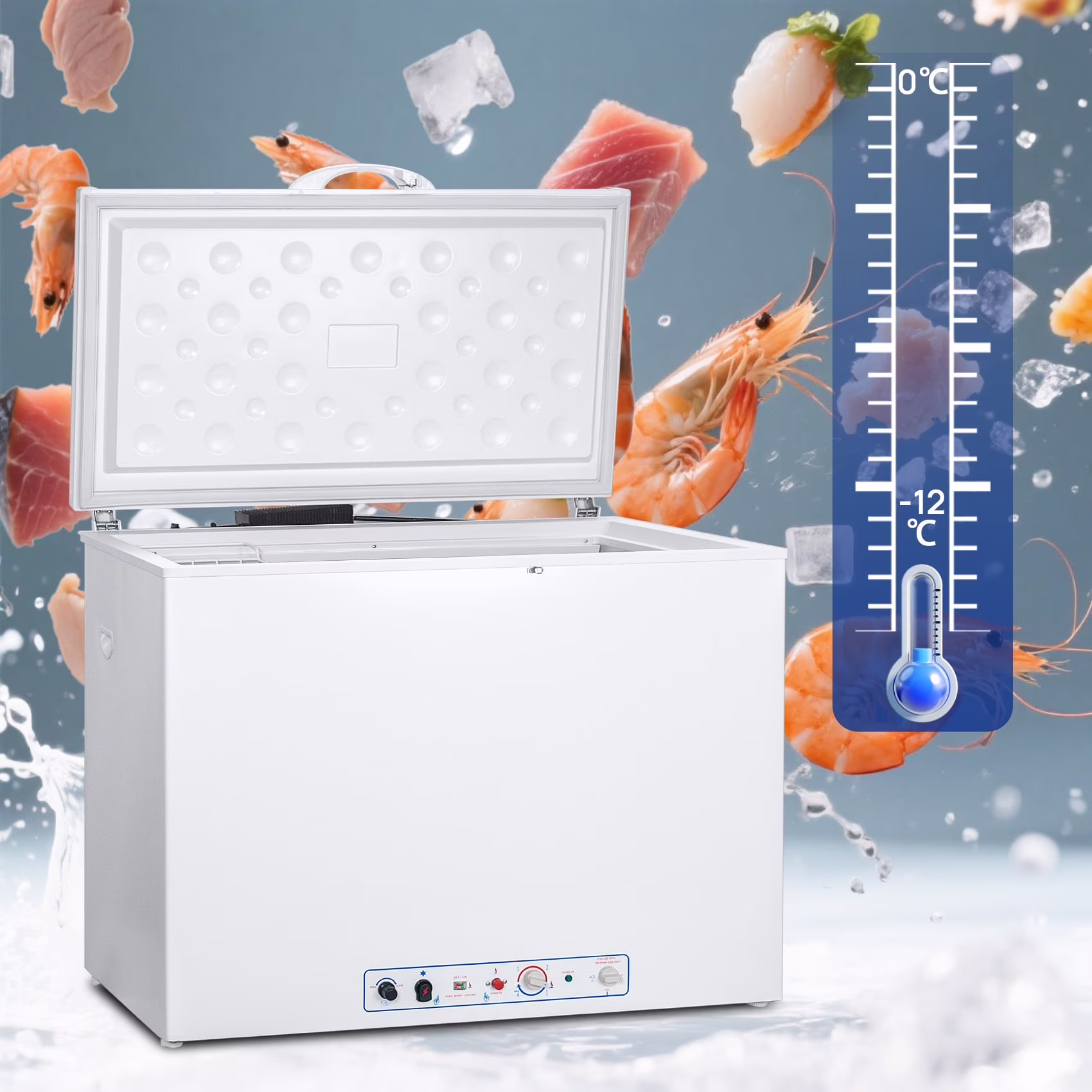 7 Cu ft Chest Freezer, LPG/110v 2 Way Propane Off Grid Lock and Top Open Door Outdoor Camping White