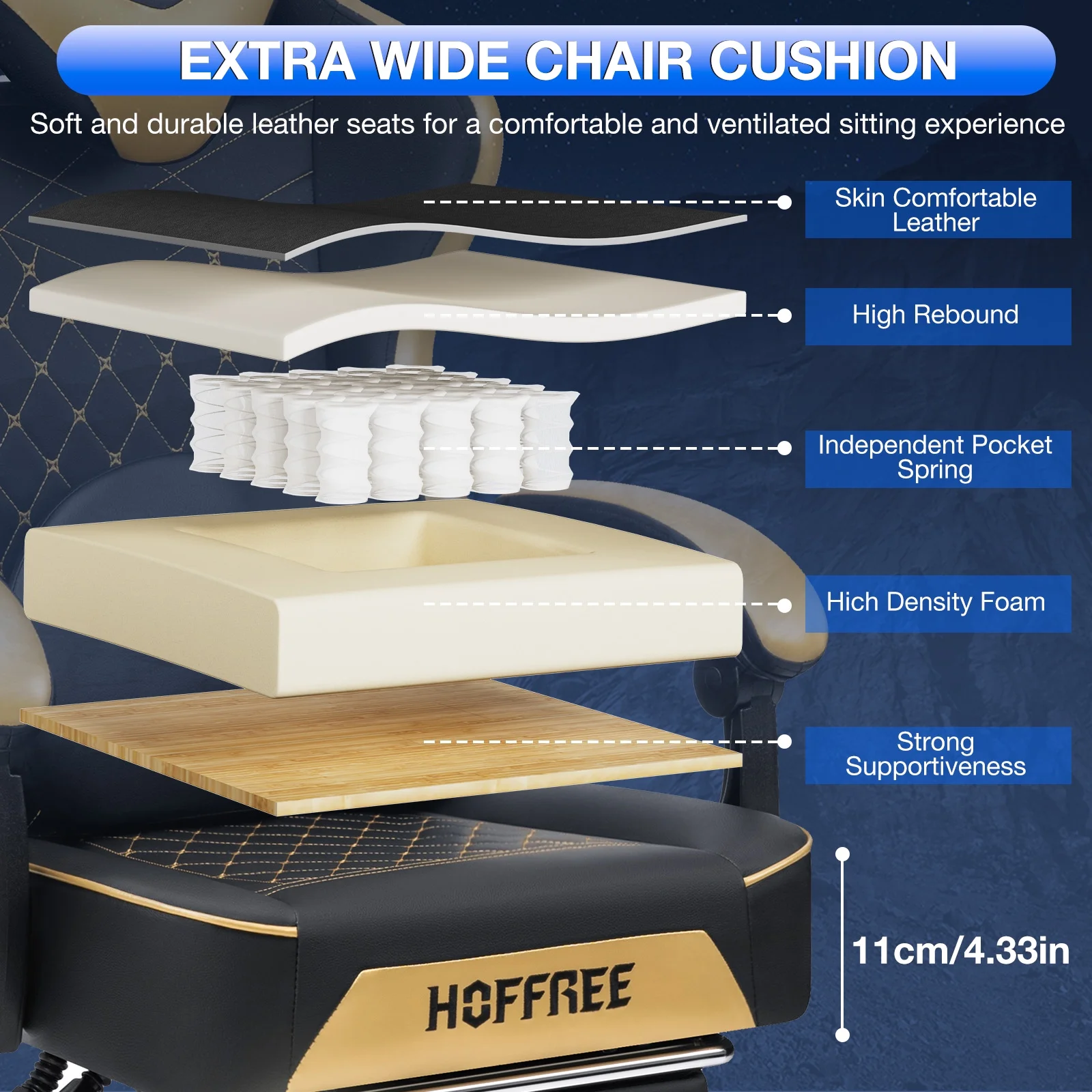 Hoffree Gaming Chair with Speakers PU Gamer Chair with footrest and massage Egonomic Computer Game Chair with Headrest and Lumbar Support for Adults and Office Gaming, 440 LBS