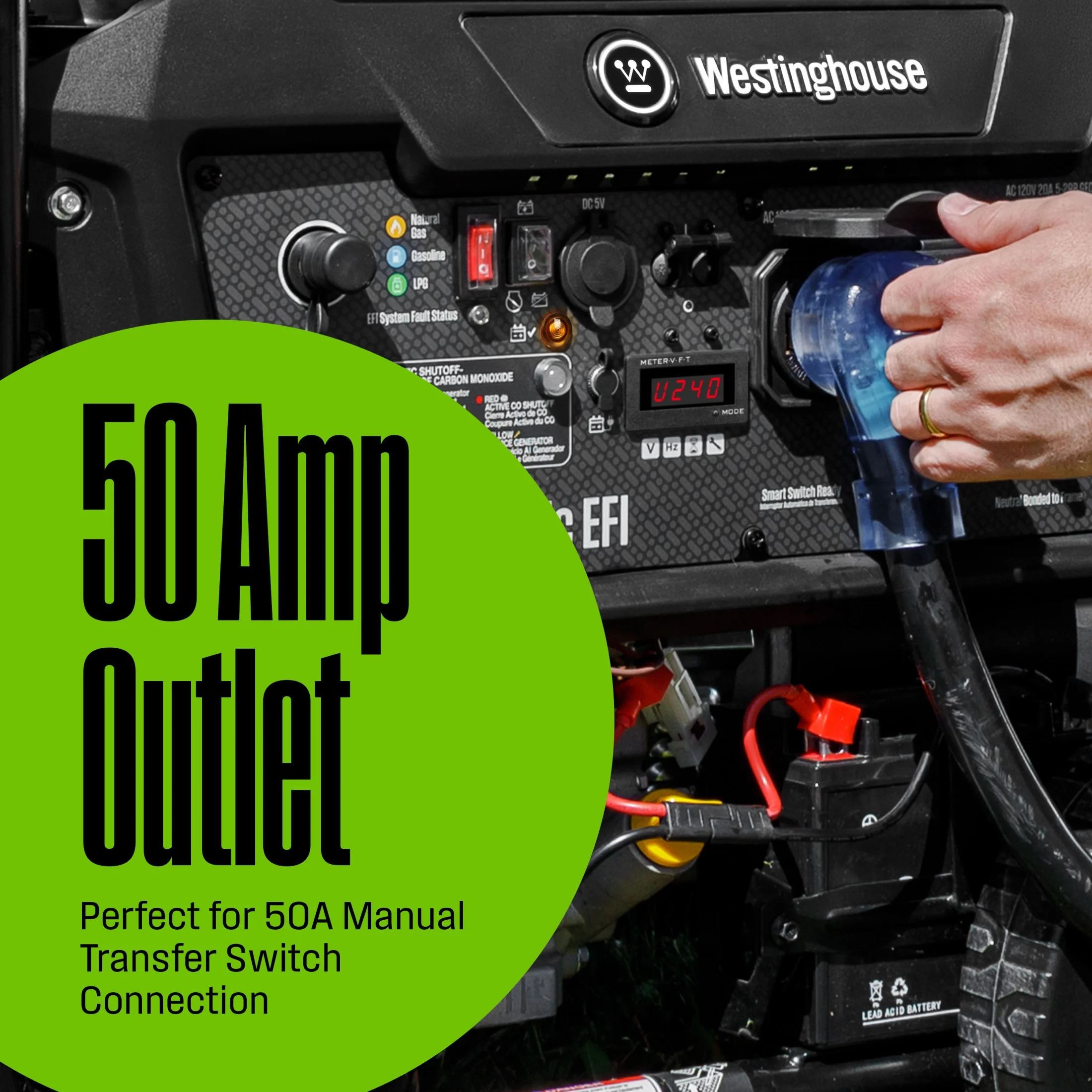 Westinghouse 12500 Peak Watt EFI Tri Fuel Home Backup Portable Generator, Remote Electric Start, Transfer Switch Ready, Gas and Propane Powered, CO Sensor, CARB Compliant
