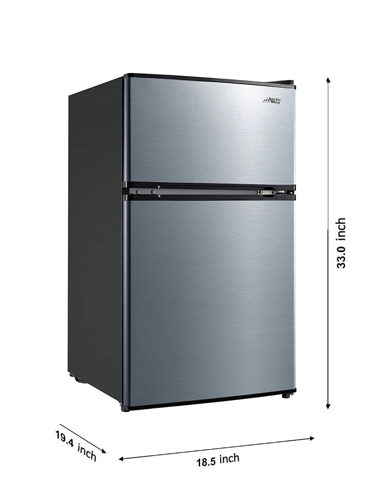 Arctic King 3.2 Cu ft Two Door Mini Fridge with Freezer, Stainless Steel, E-Star, ARM32D5ASL