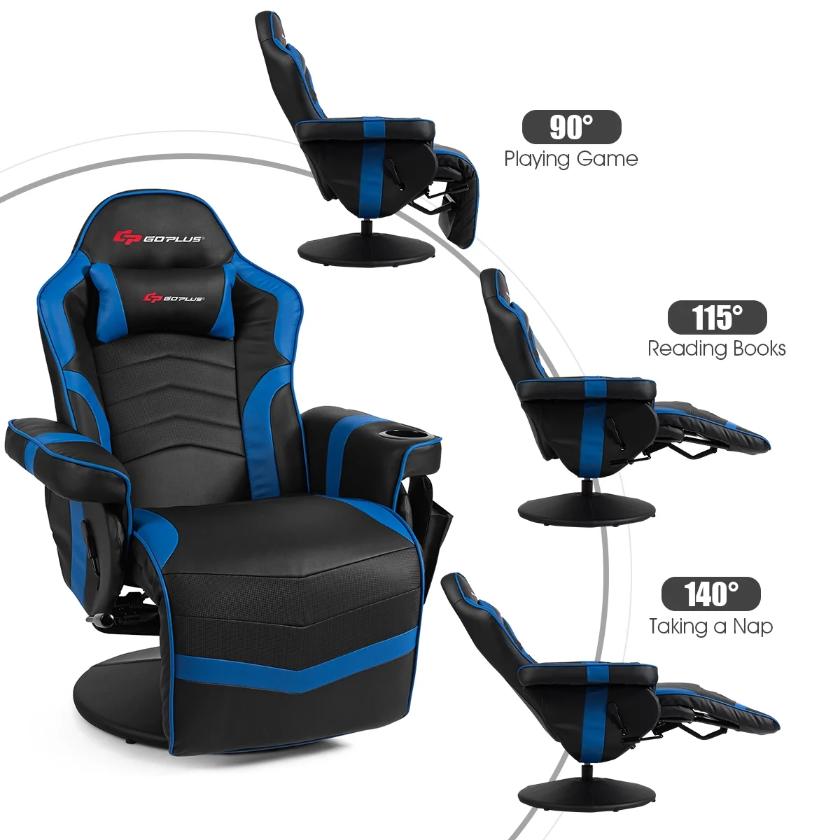 Goplus Massage Gaming Recliner Reclining Racing Chair Swivel Black