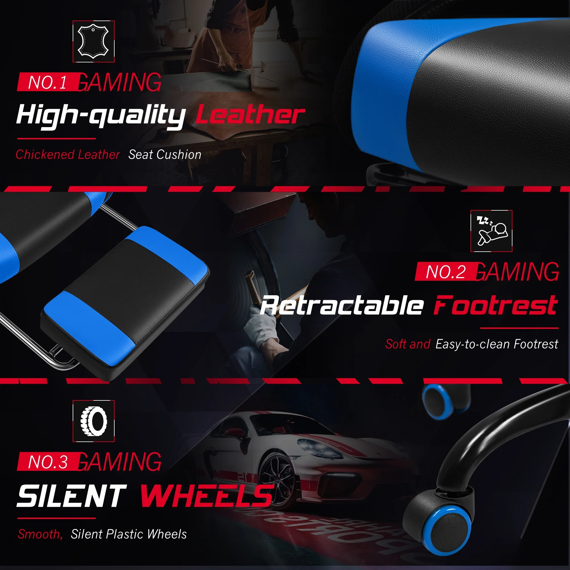 Homall RGB Gaming Chair with Massage and LED Lights Ergonomic Computer Chair with Footrest & Adjustable Lumbar Support, White