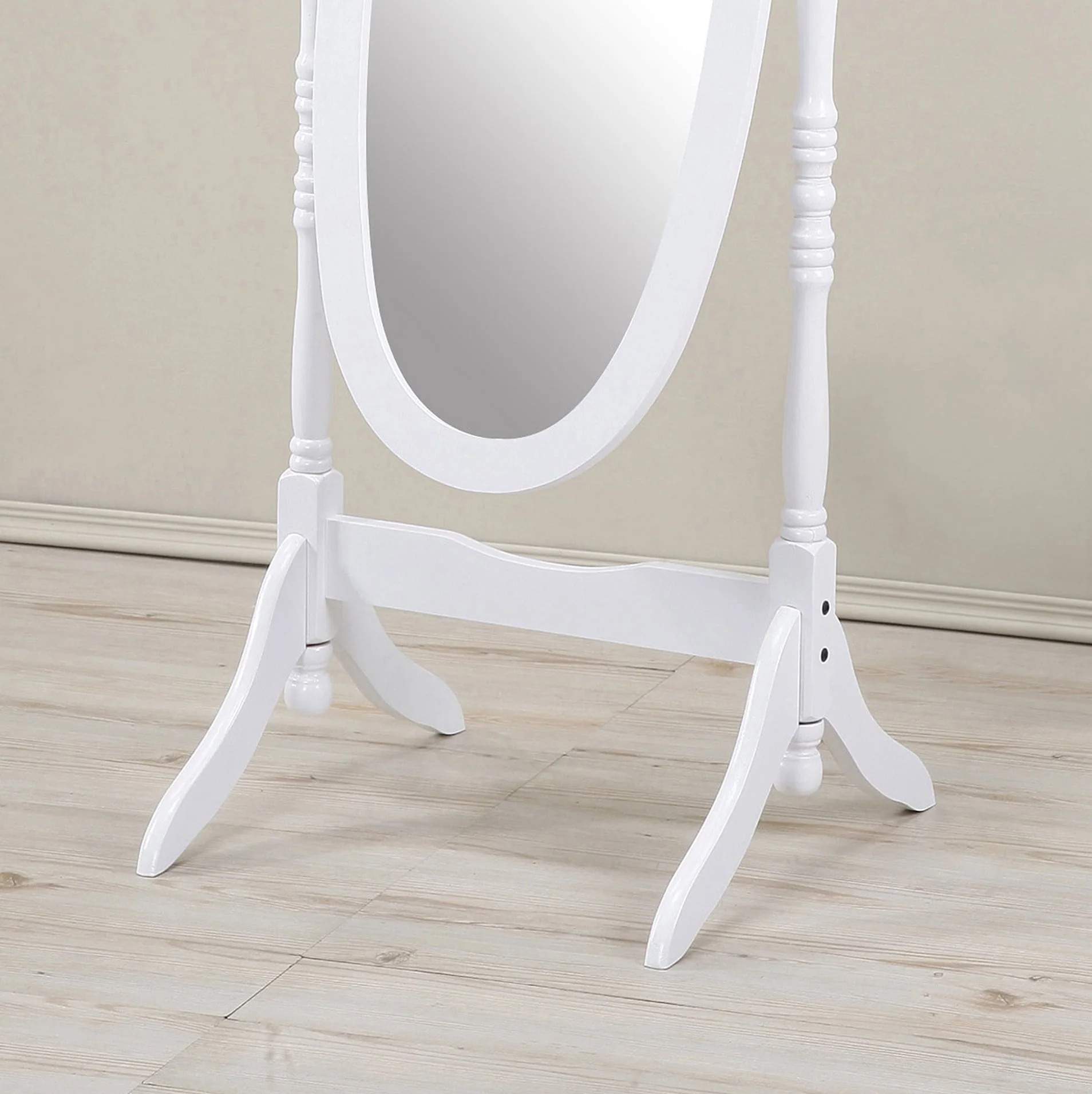 Roundhill Furniture Traditional Queen Anna Style Wood Floor Cheval Mirror, White Finish
