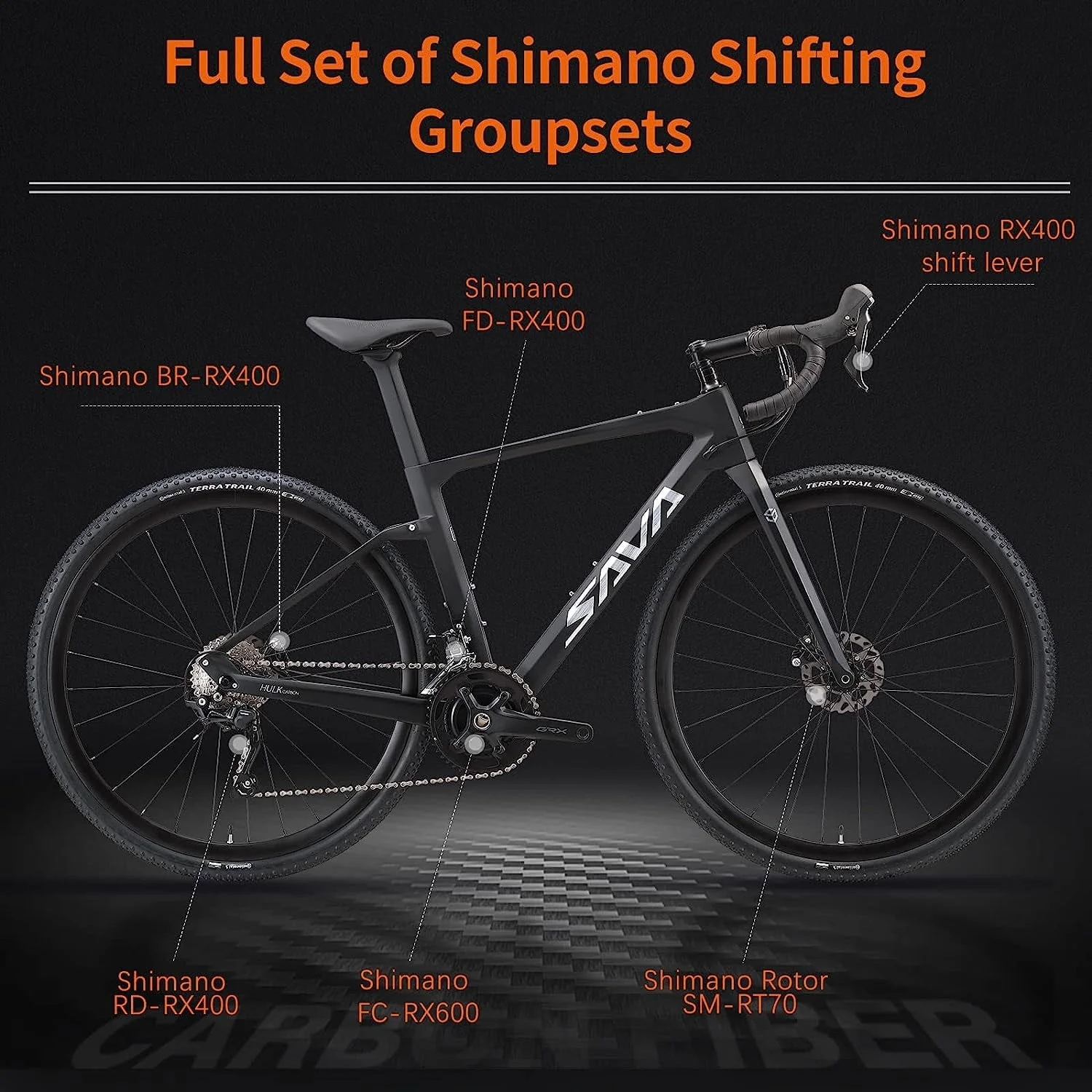 SAVADECK Carbon Gravel Road Bike,T800 Carbon Gravel Dis Brake Bicycle with Professional Adventure Shimano GRX400 20 Speed Groupset and Extra Wide Tires 700CX40C for Various Road.