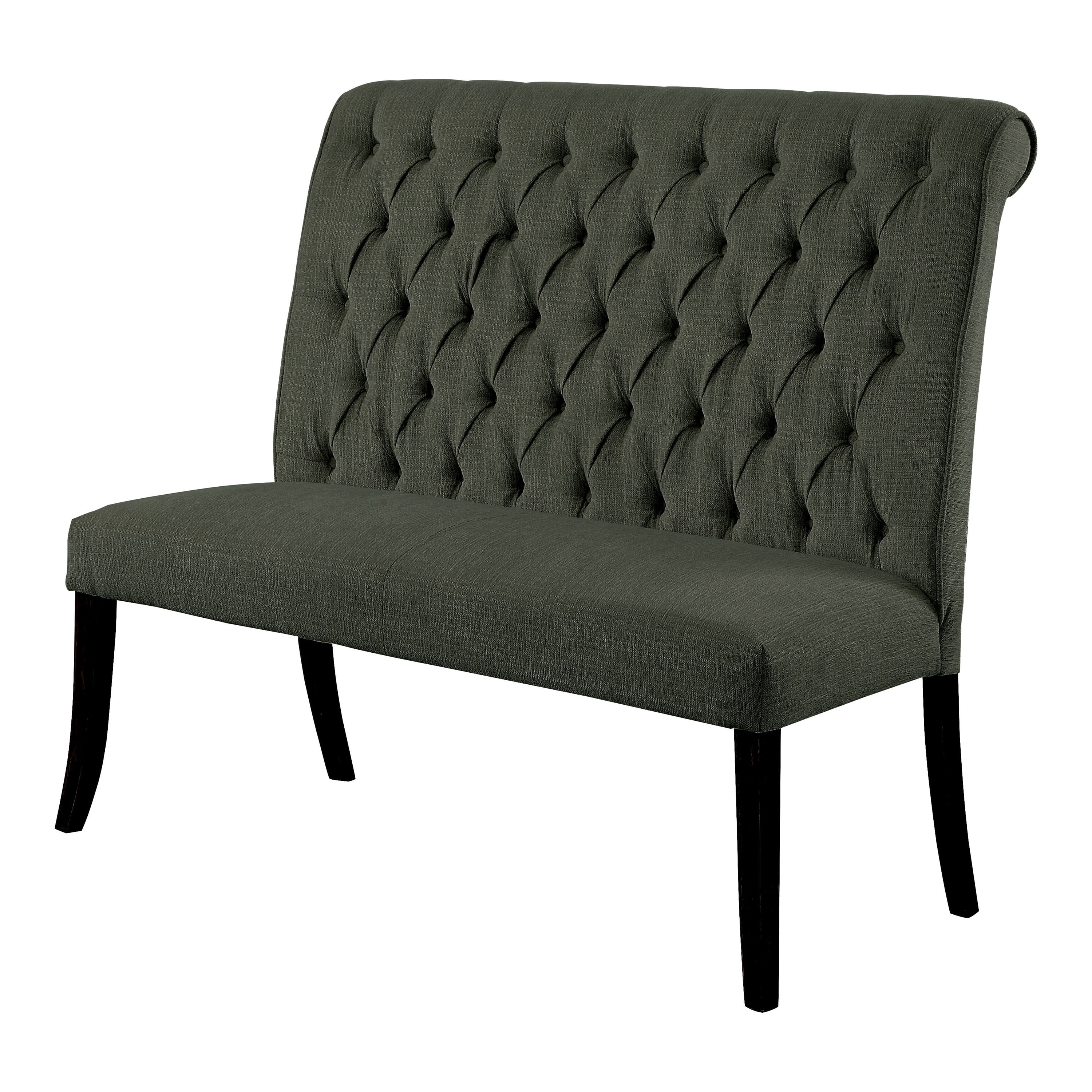 Furniture of America Verona Fabric and Wood Transitional 2-Seater Dining Bench with Tufted, Gray