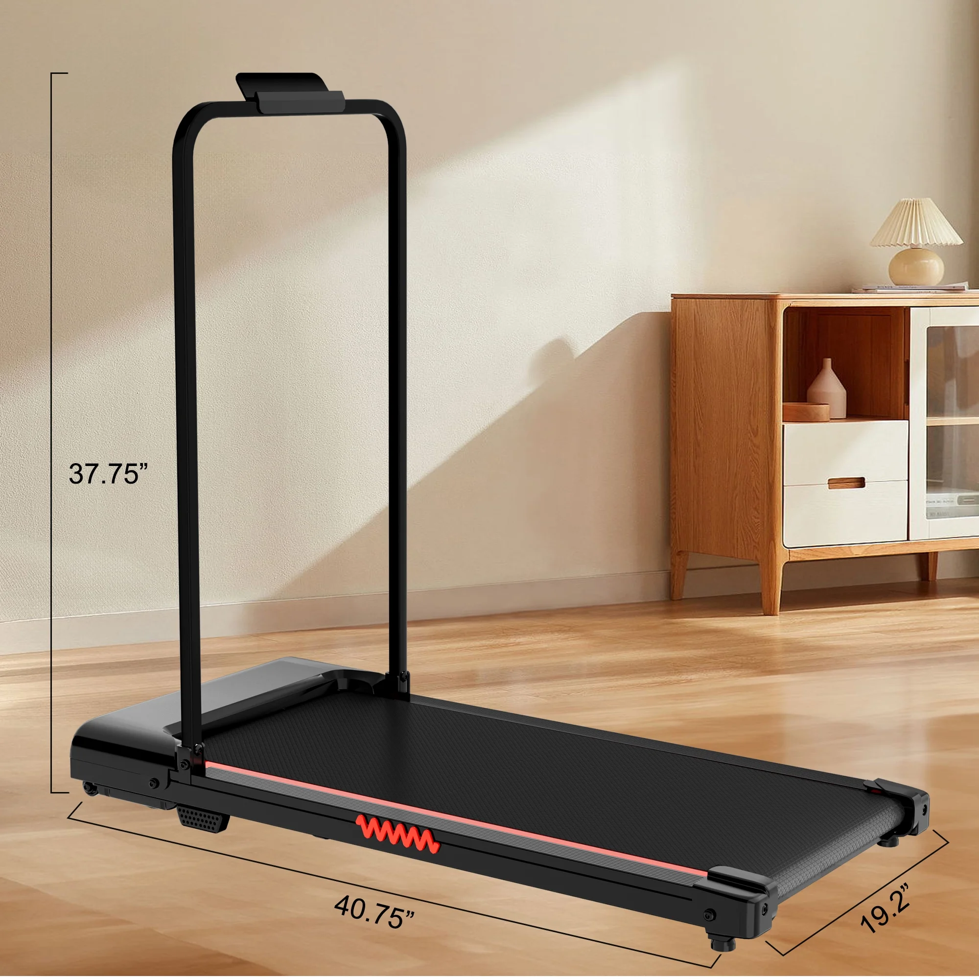 2 in 1 Walking Pad Treadmill, Foldable Treadmills with Handle Bar, 2.5HP Portable Folding Treadmill with Remote Control, Under Desk Treadmill for Home Office, 300lbs, Black