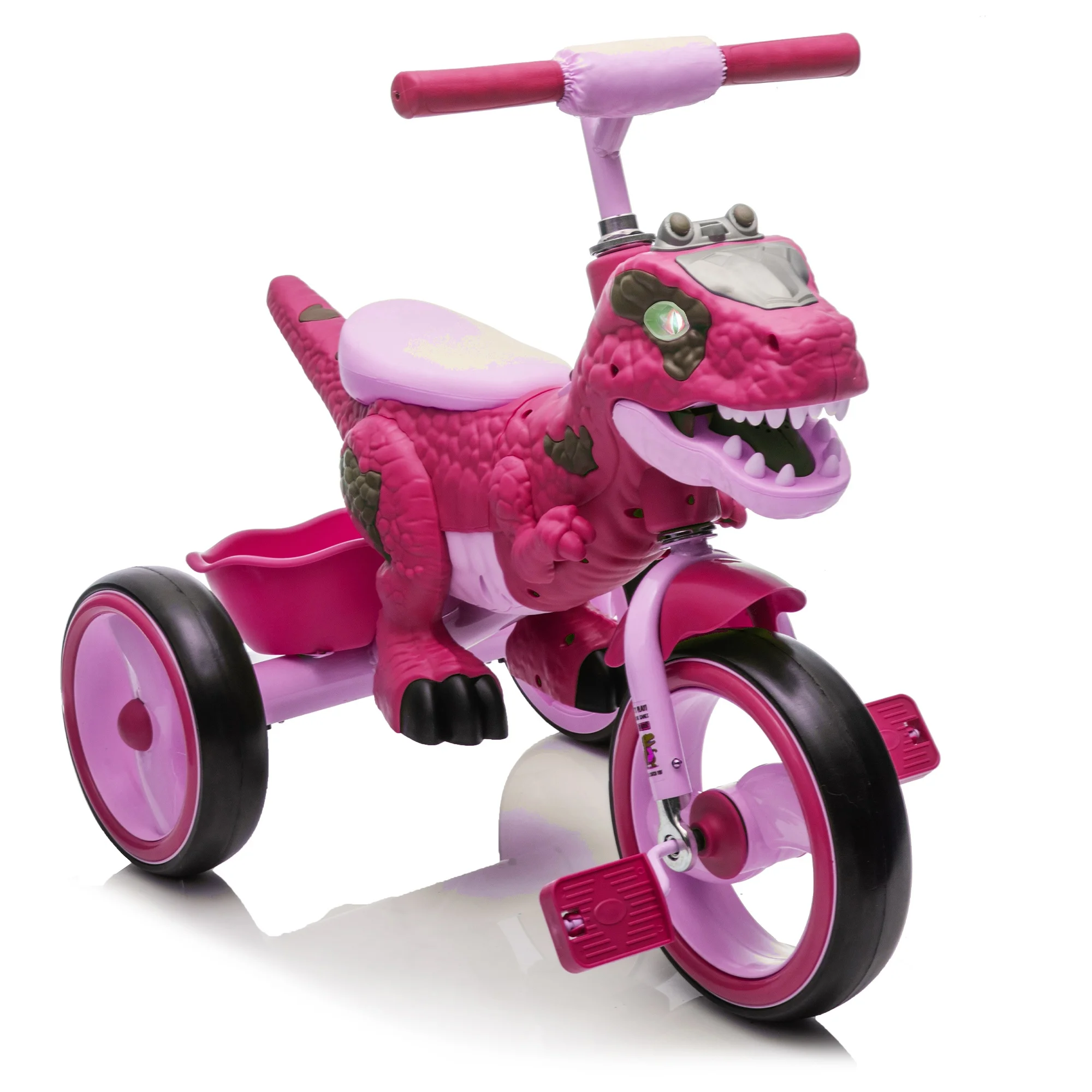 Xuanlur Kids Ride on Dinosaur Tricycle, Toddlers Kid Trike with Wide Flash Wheels, Anti-Slip Pedals, Rear Basket, Music & LED Lights, Toddler Bike Toys Gift for 3-6 Year Old Boys & Girls (Green)