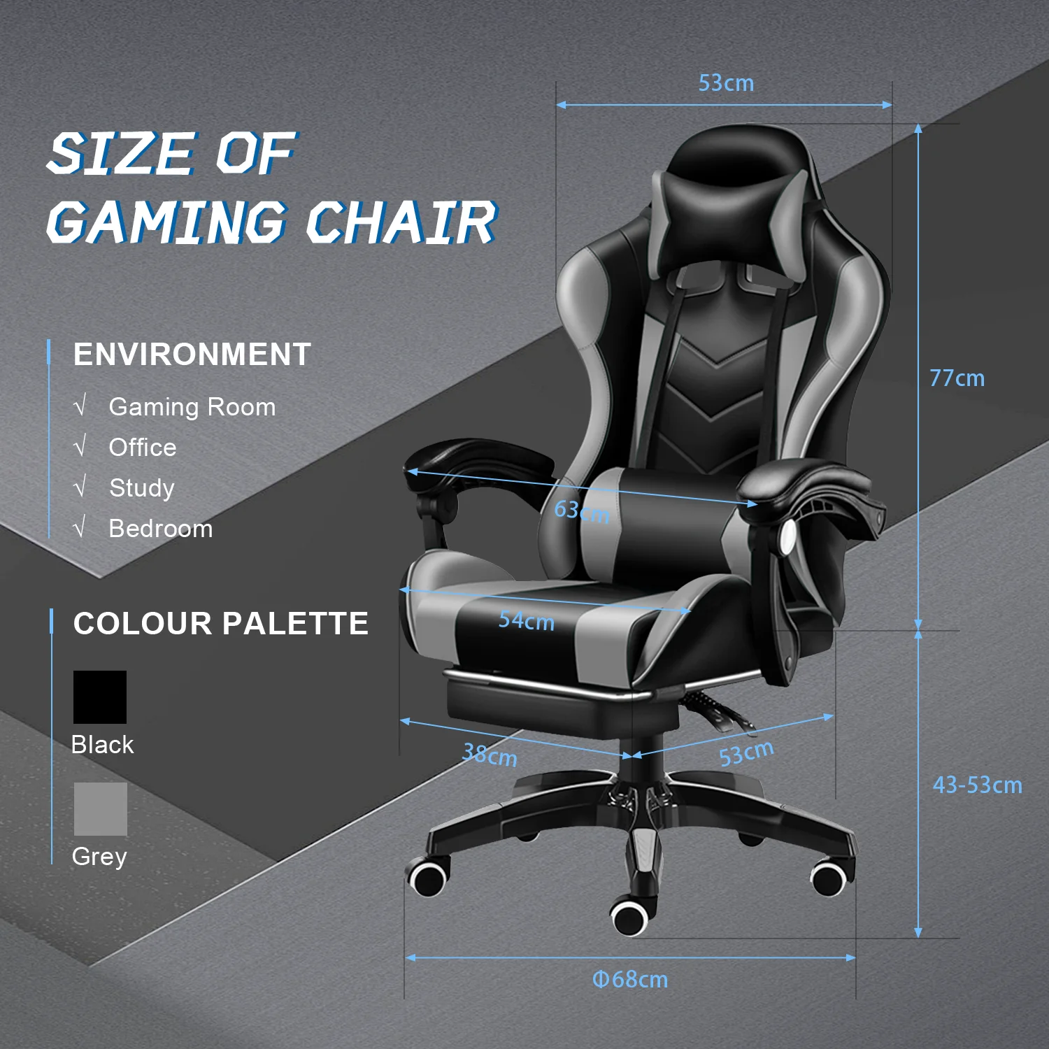 Gaming Chair with Adjustable Footrest,Eighteentek High Back Office Chair with Lumbar Support & Adjustable Headrest Video Game Chairs for Adults Black