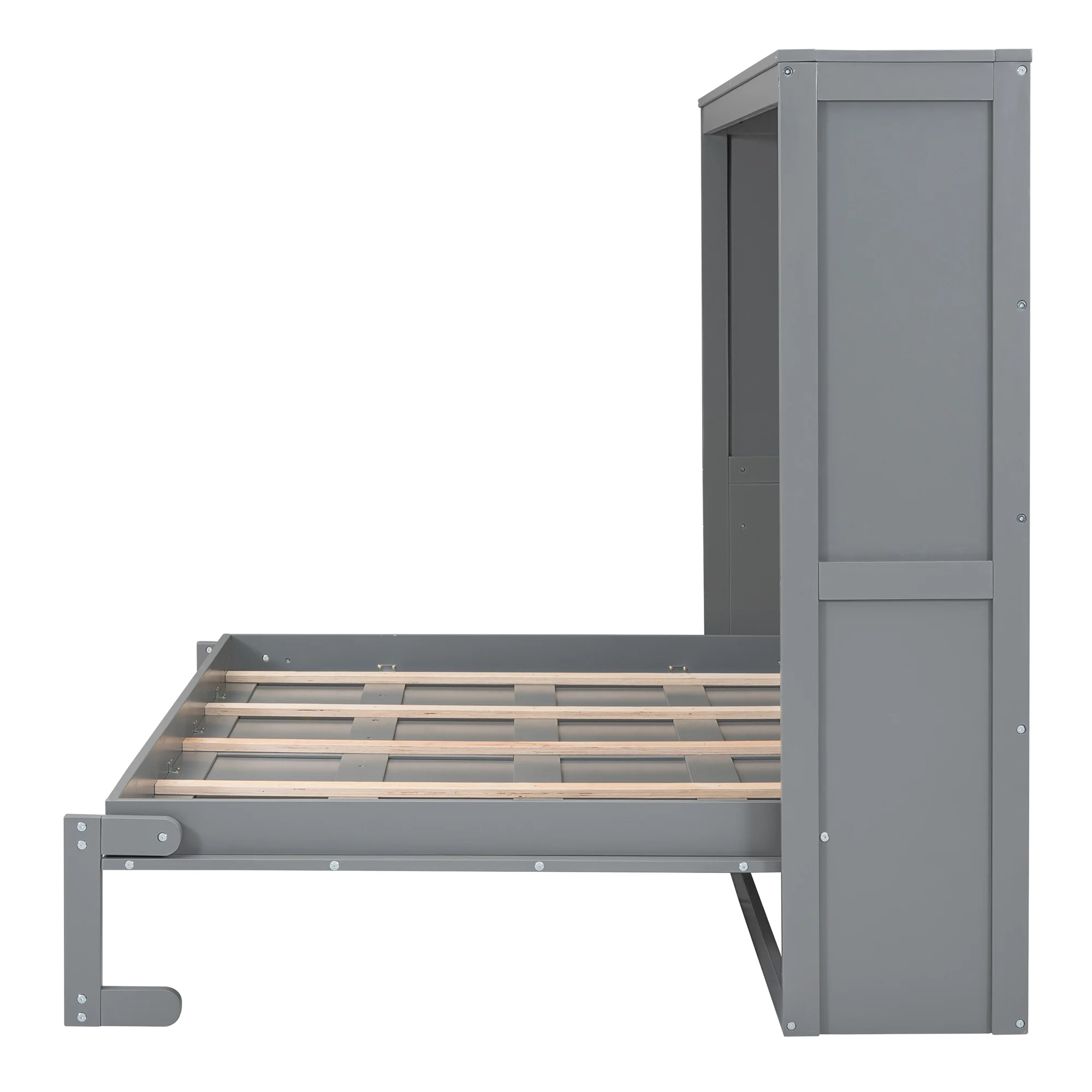 Harper & Bright Designs Full Size Murphy Bed Space-Saving Foldable Wooden Wall Bed with a Shelf for Guest Room Home Office, Gray