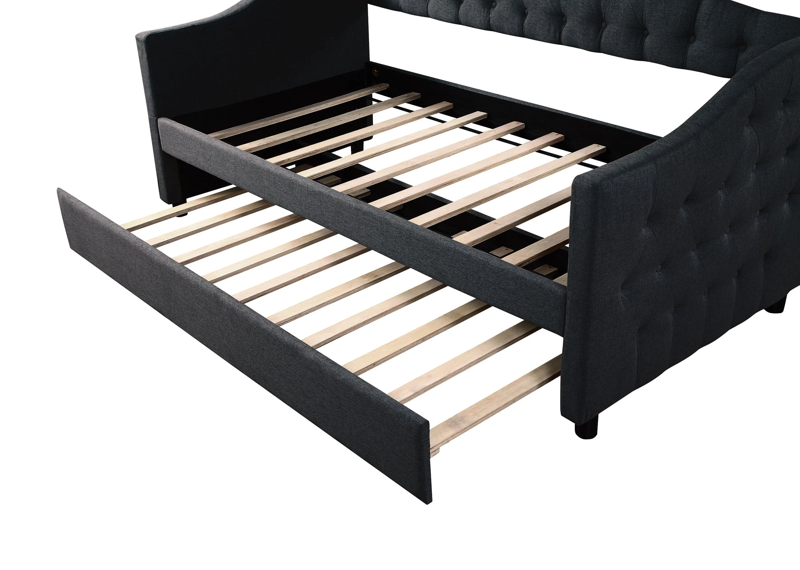 Euroco Upholstery Twin Size Daybed, Wood Tufted Daybed with Trundle for Kids Room, No Box Spring Needed, Dark Gray