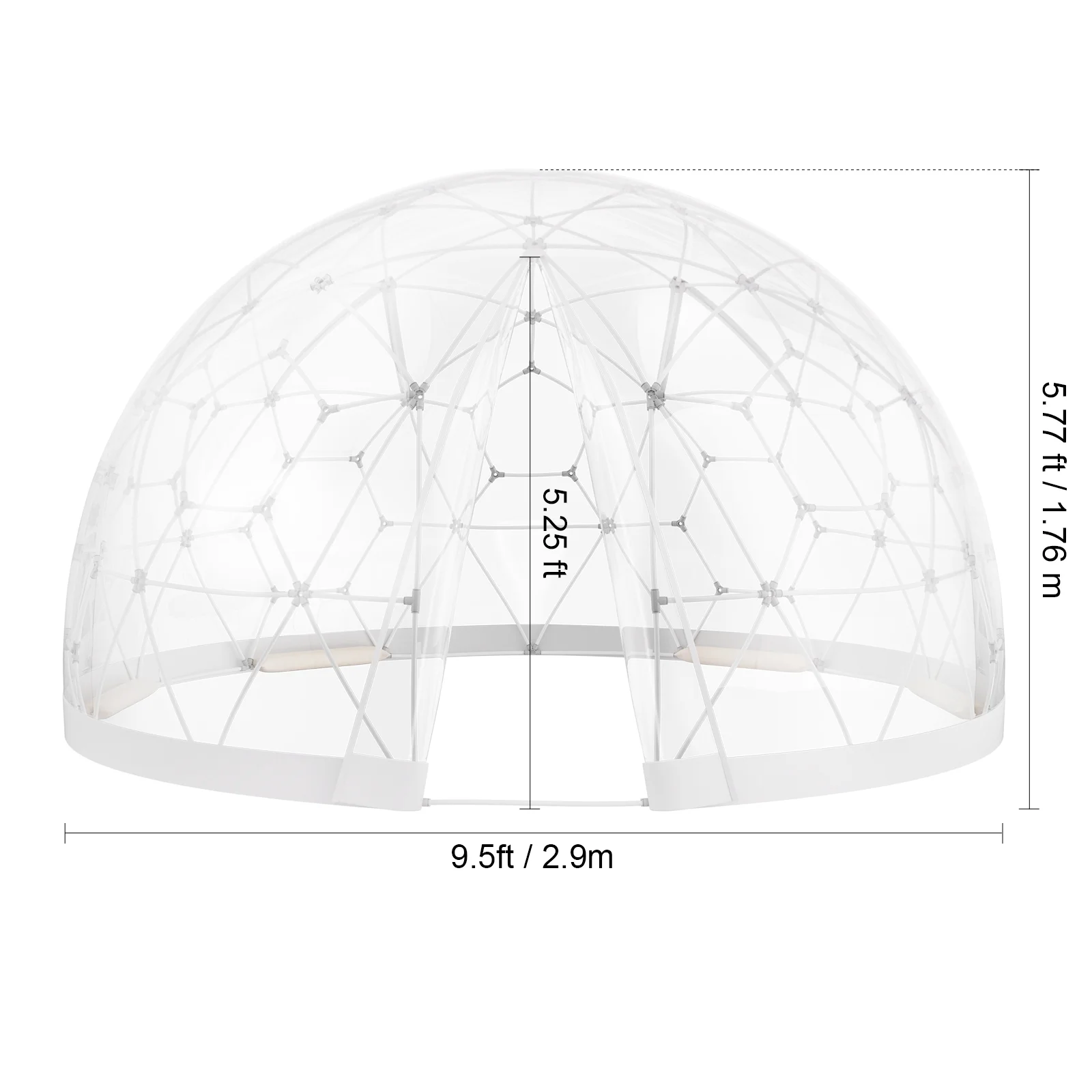 KFFKFF Outdoor Dome Shelter, 9.5 FT Clear PVC Garden Tent, Waterproof Geodesic Dome Tent with Window for Patio, Backyard Dining, and Parties